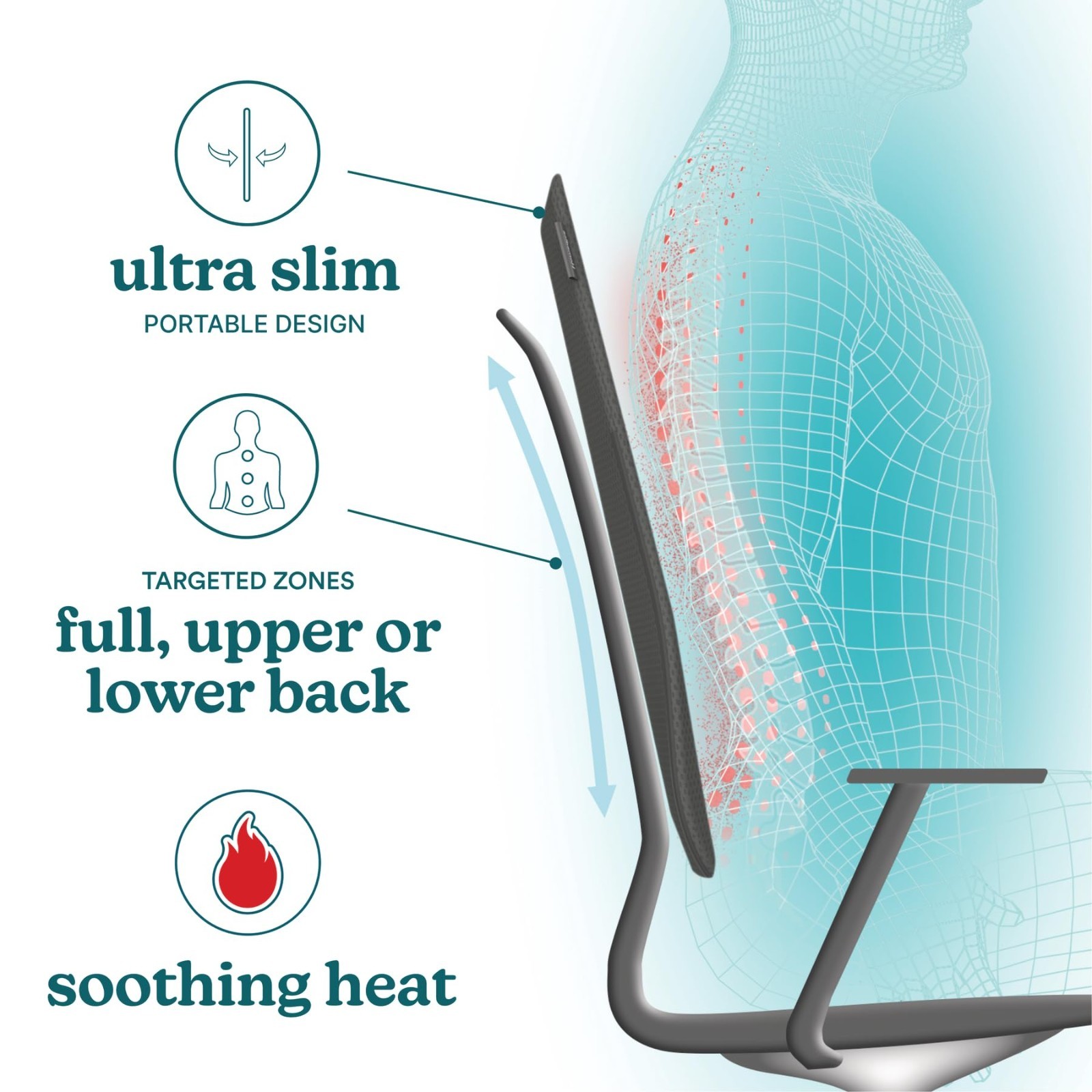 Ultra Slim Shiatsu Massage Cushion with Heat – Full Back, Deep Kneading, 3 Zone