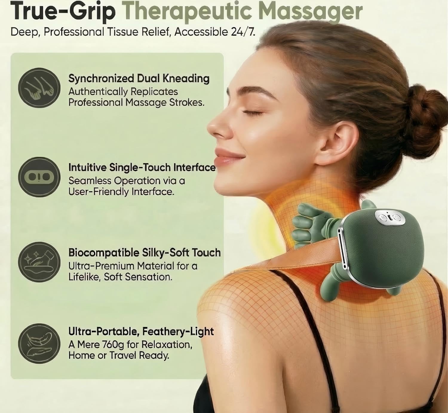 Portable Heated Neck & Shoulder Massager – Deep Tissue Pain Relief Green