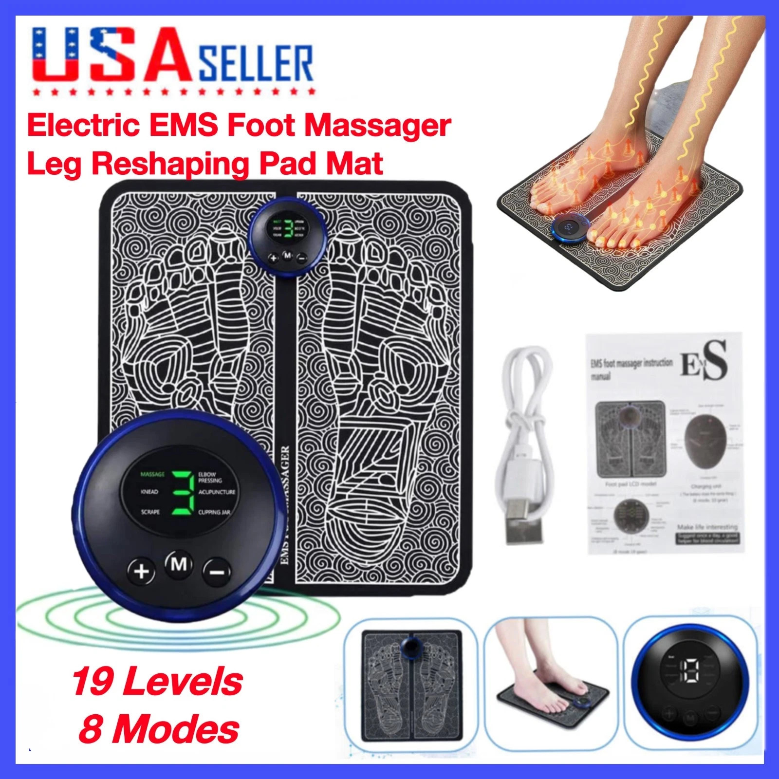 19 Level EMS Electric Foot Massager Pad Muscle Stimulator Blood Circulation Mat