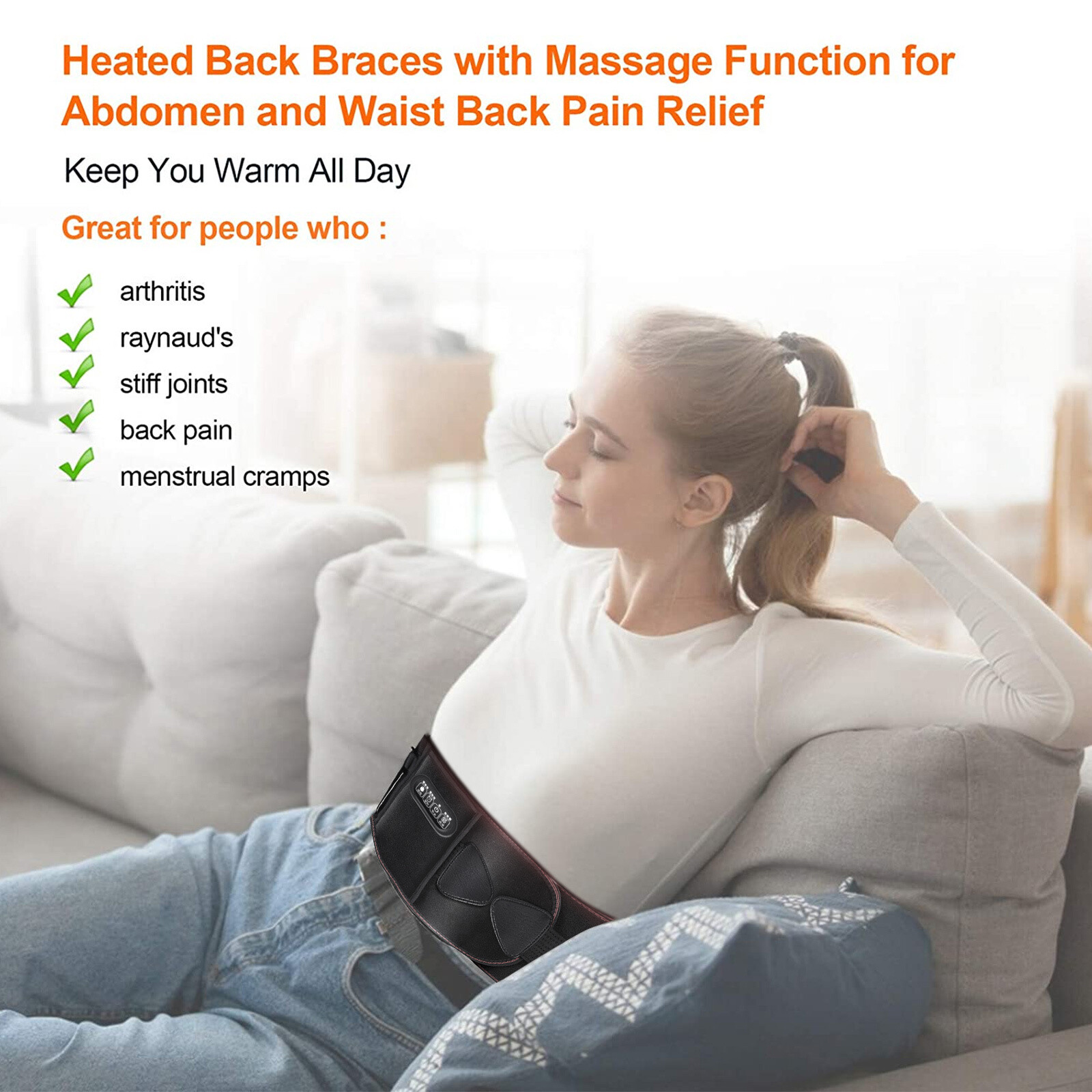 Electric Heating Vibration Waist Massager Back Waist Support Belt Pain Relief US