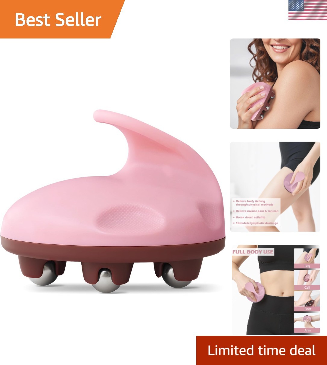 Handheld Lymphatic Massage Roller – Pink Tool for Cellulite Removal & Body Care