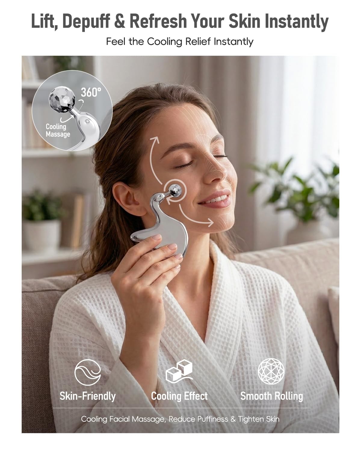 Stainless Steel Gua Sha Tool & Eye Roller, 2 in 1 Swan Shaped Facial Massage