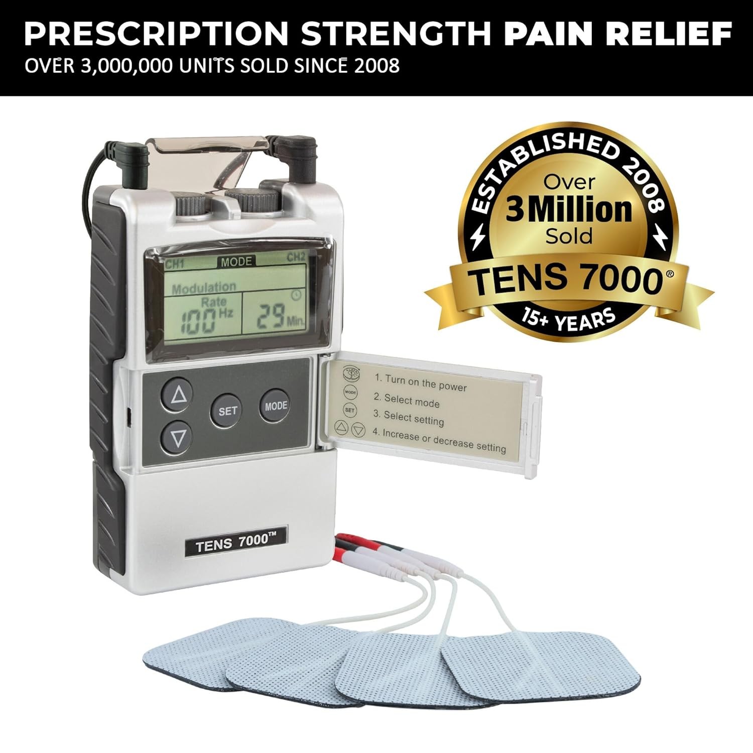 Digital TENS 7000 Unit Muscle Stimulator for Back Neck, Sciatic and Pain Relief
