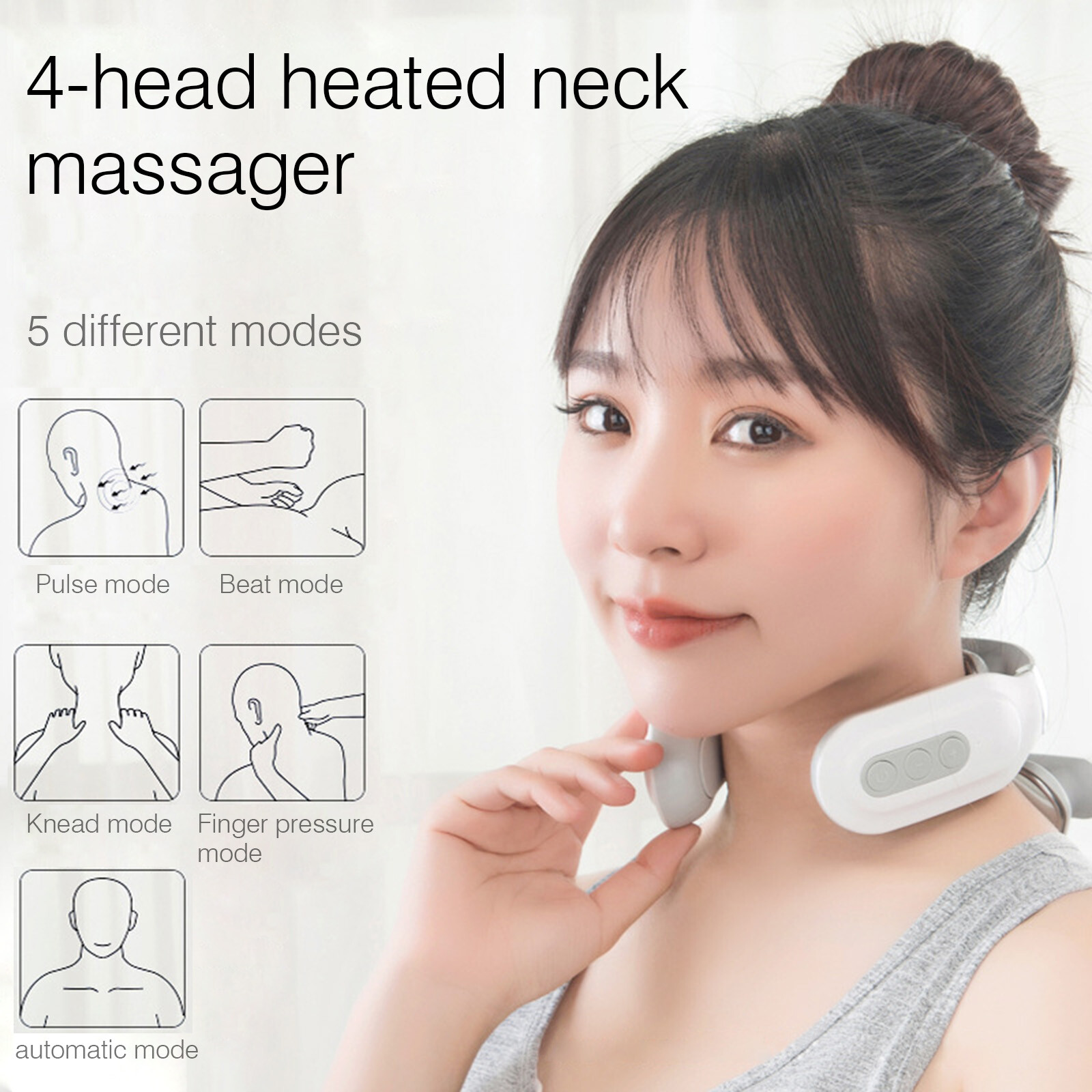 Micro Electric Neck Massager with Heat 4D Floating Massage Heads Kneading N8A2
