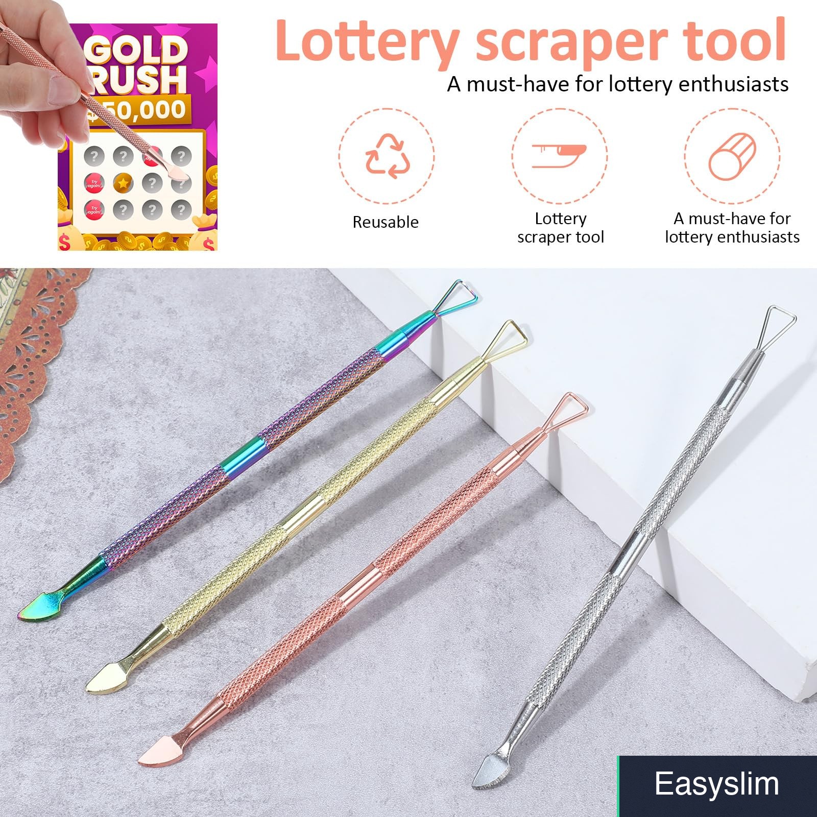 Lottery Ticket Scratcher Tool 4 Piece Multi-Color Stainless Steel