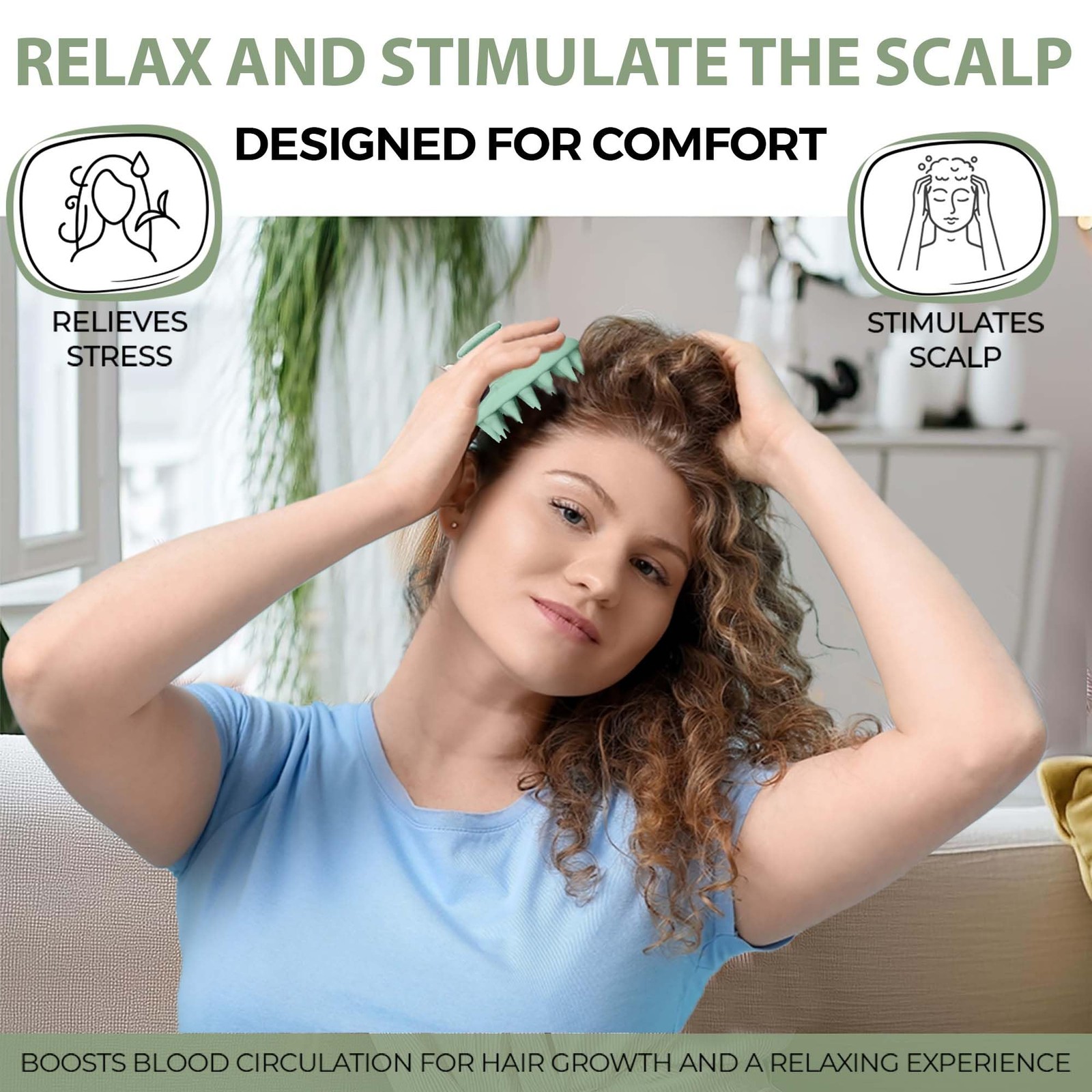 Fiora Naturals Scalp Massager Shampoo Brush – Silicon Scrubber & Sage