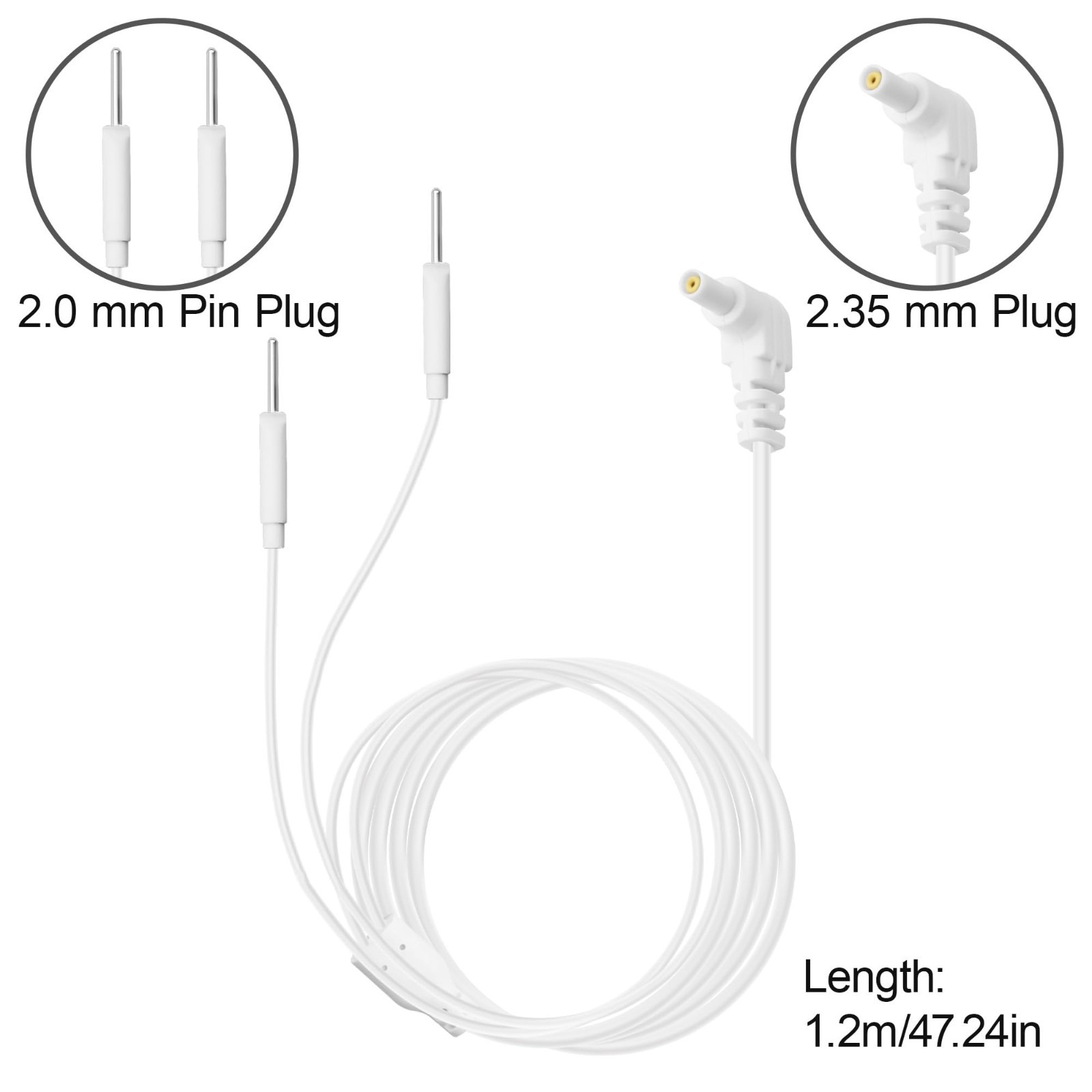 2PCS Premium TENS Lead Wires, Soft TPE 2.35mm Plug, 2mm Pin Electrodes – Replace