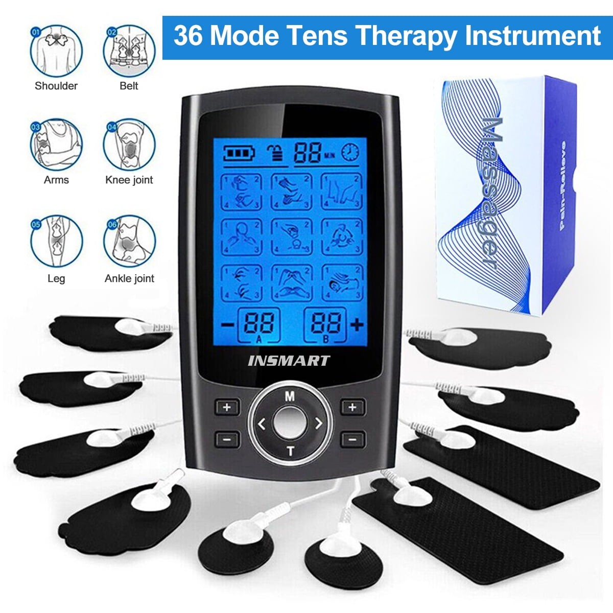 INSMART TENS Unit Rechargeable Muscle Stimulator, Dual Channel, 36 Modes, 20