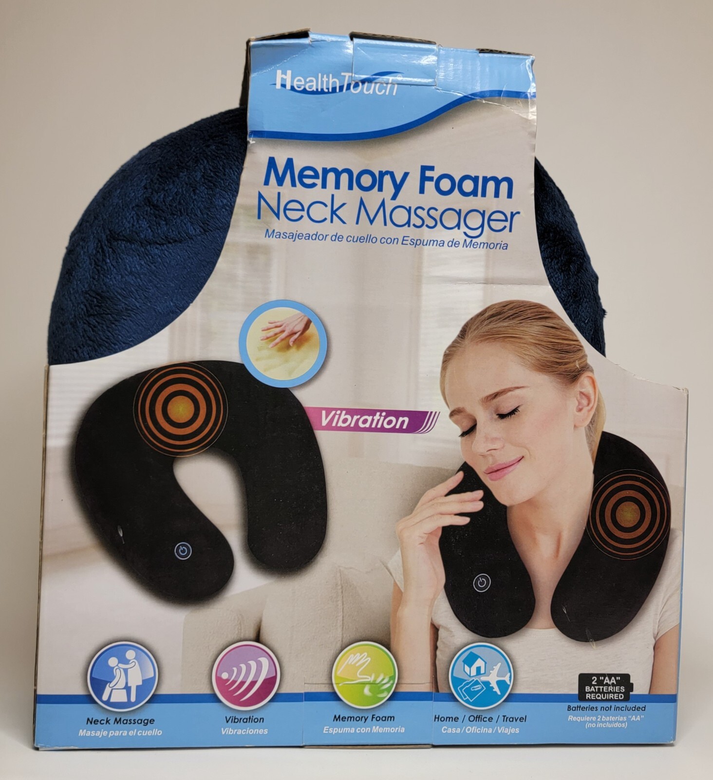 Health Touch Memory Foam Neck Massager Vibrating Blue Pillow