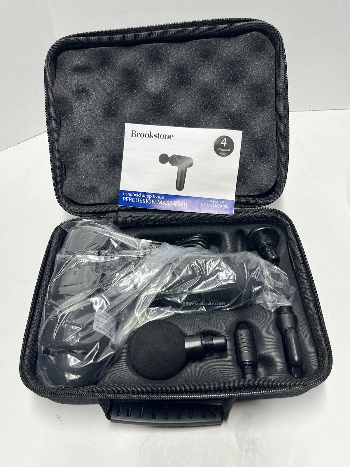 Brookstone Cordless & Rechargeable Cordless Percussion Massager 4 Heads