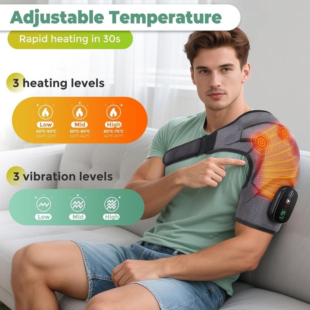 Electric Shoulder Massager Heated Vibration Shoulder Brace Wrap for Pain Relief