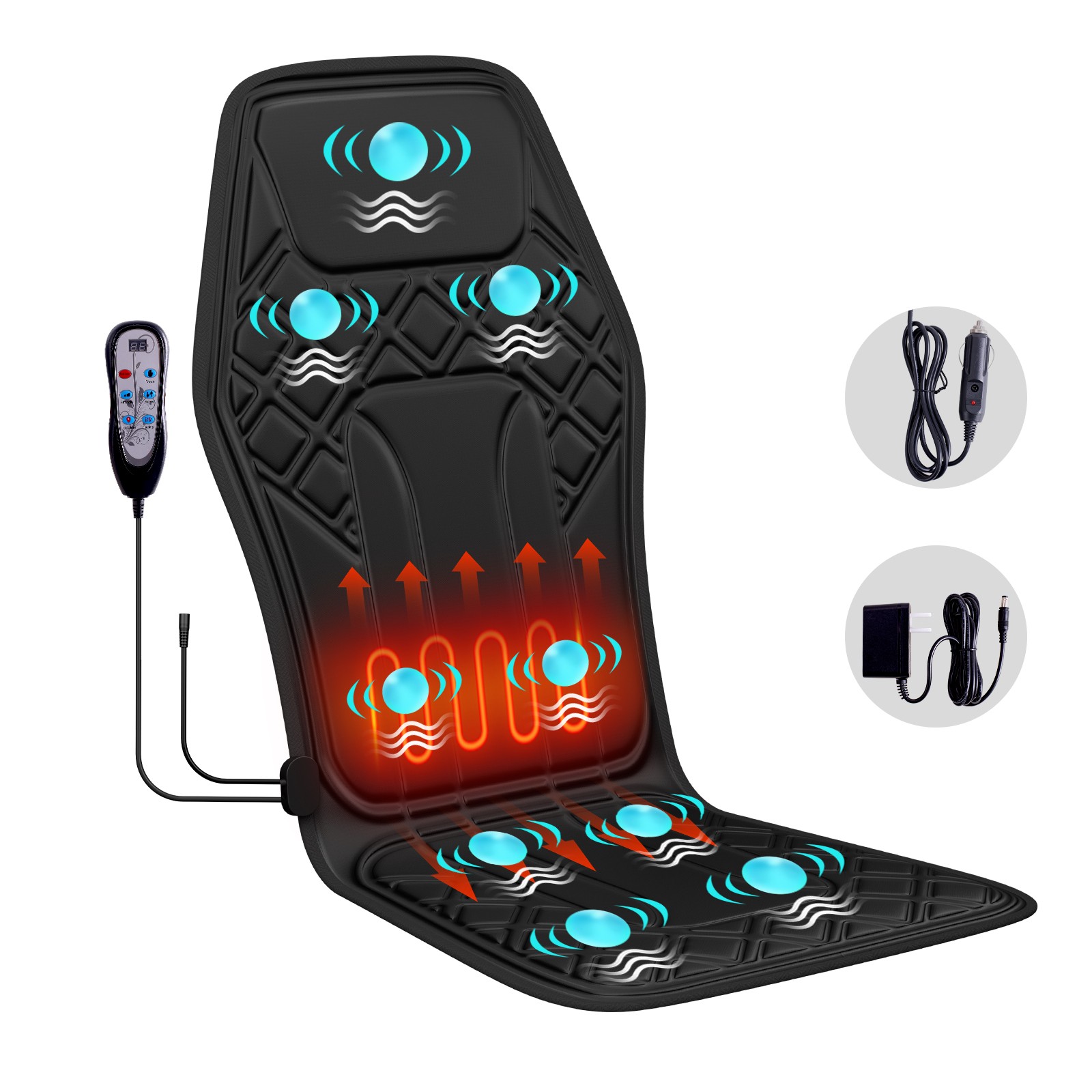 New 9 Mode Seat Chair Massager Pad with Heat Seat Cushion Back Neck Massager