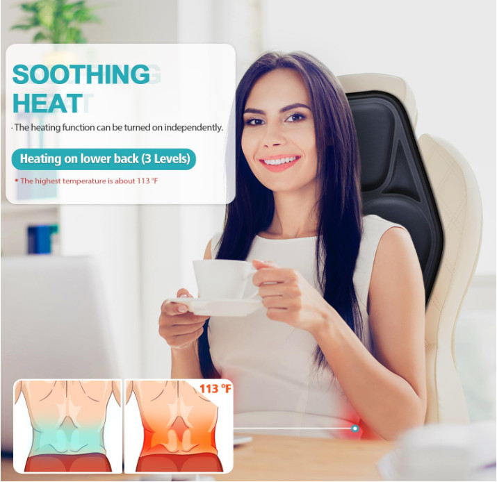 Massage Seat Cushion with Heat, 9 Modes, Lumbar Support for Home/Office