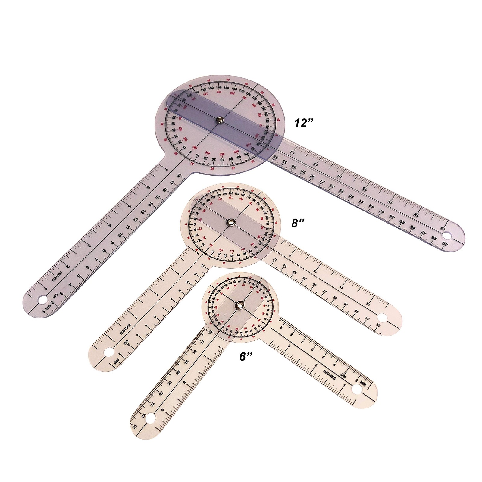 3 Pack 12/8/6 Inch Goniometer Orthopedic Angle Ruler Physical Therapy