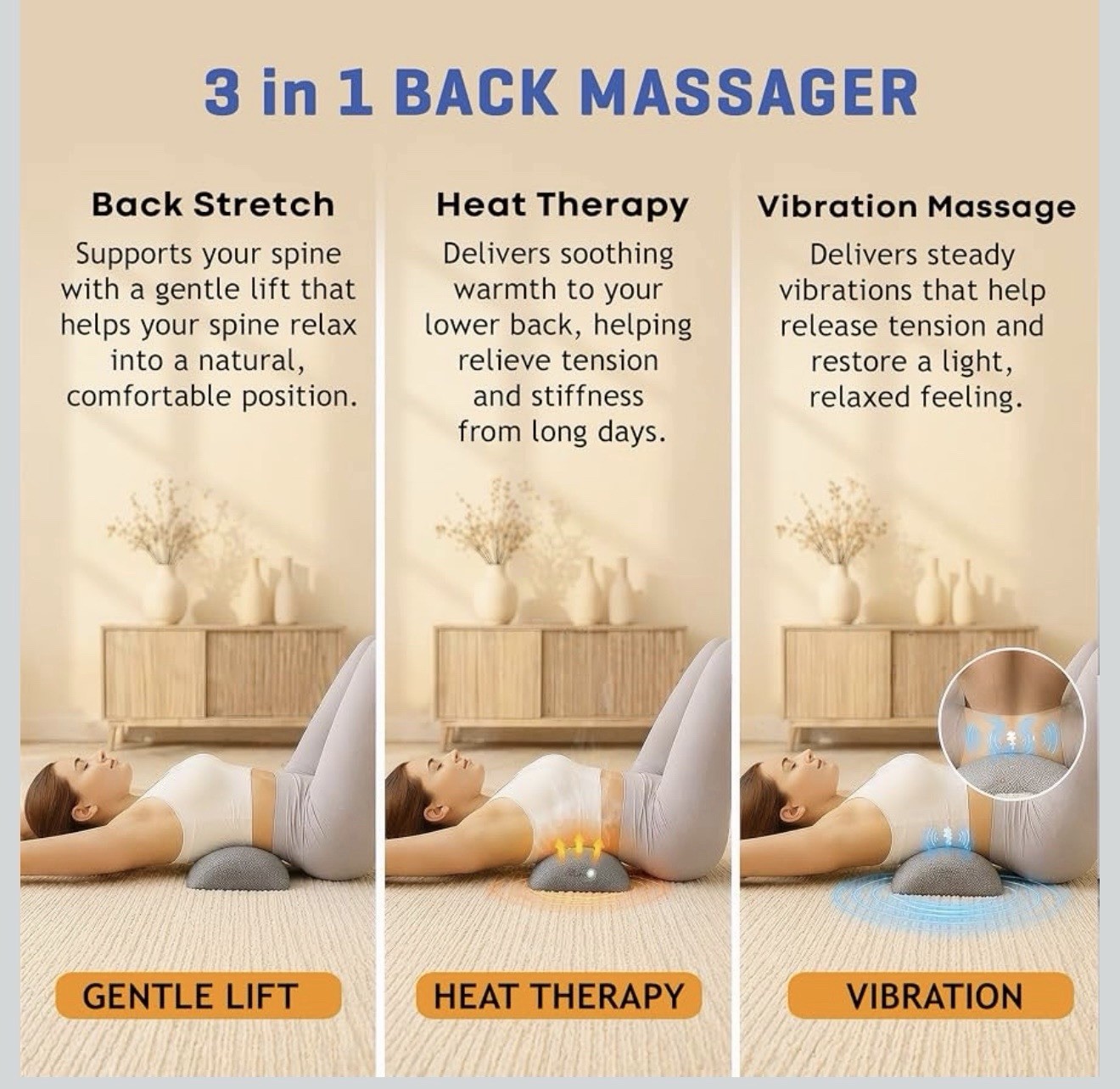 My Pera 3-in-1 Back Massager w/ Heat Therapy, Vibration, Lift Stretch, Gray