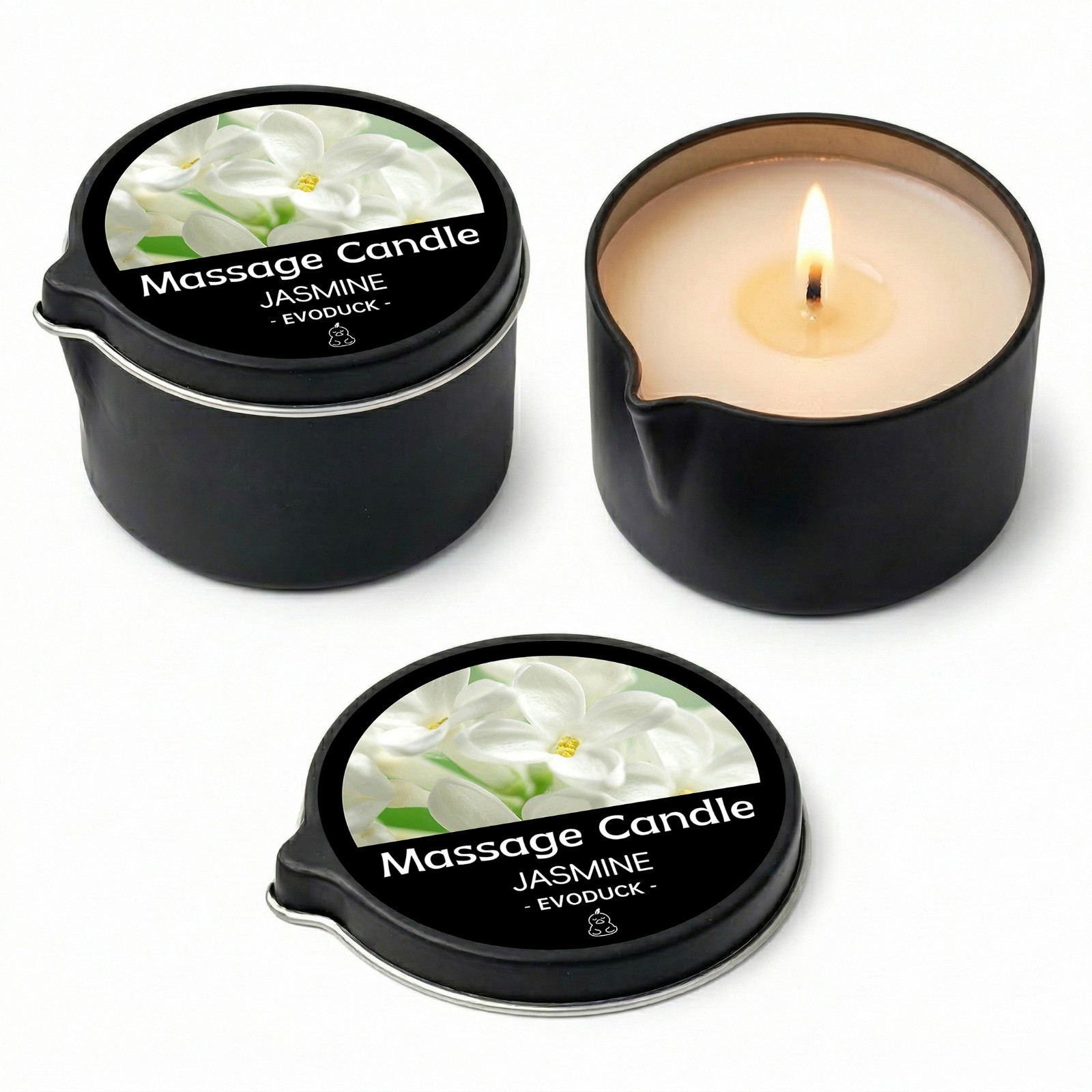 2 Pack Jasmine Massage Candle 2oz Soy Body Oil Couples Spa Aromatherapy Gift