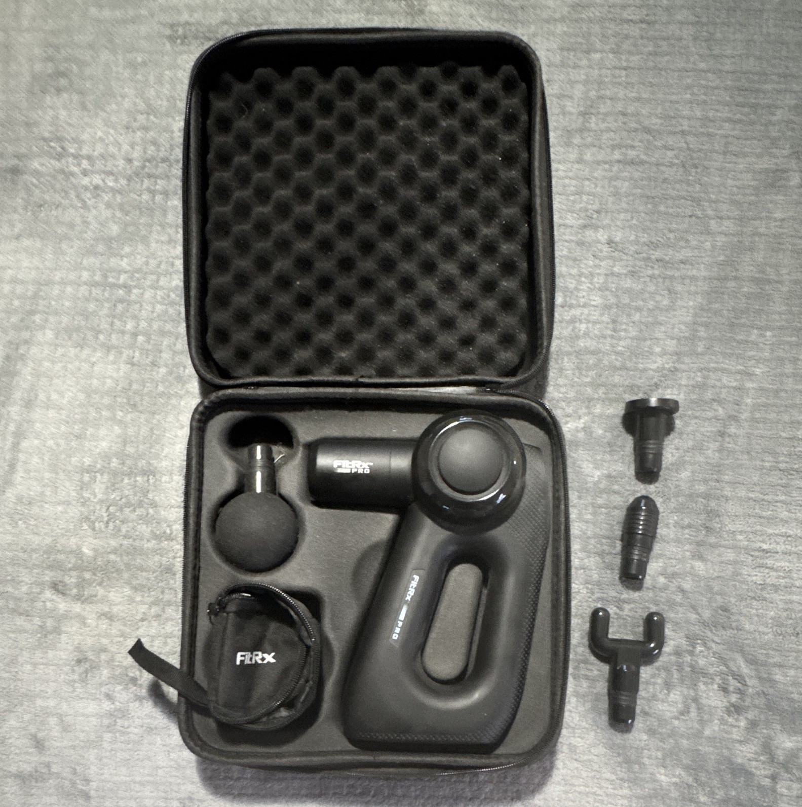 FitRx Pro Percussion Massage Gun, Handheld, 4 Heads, Carry Case, Black