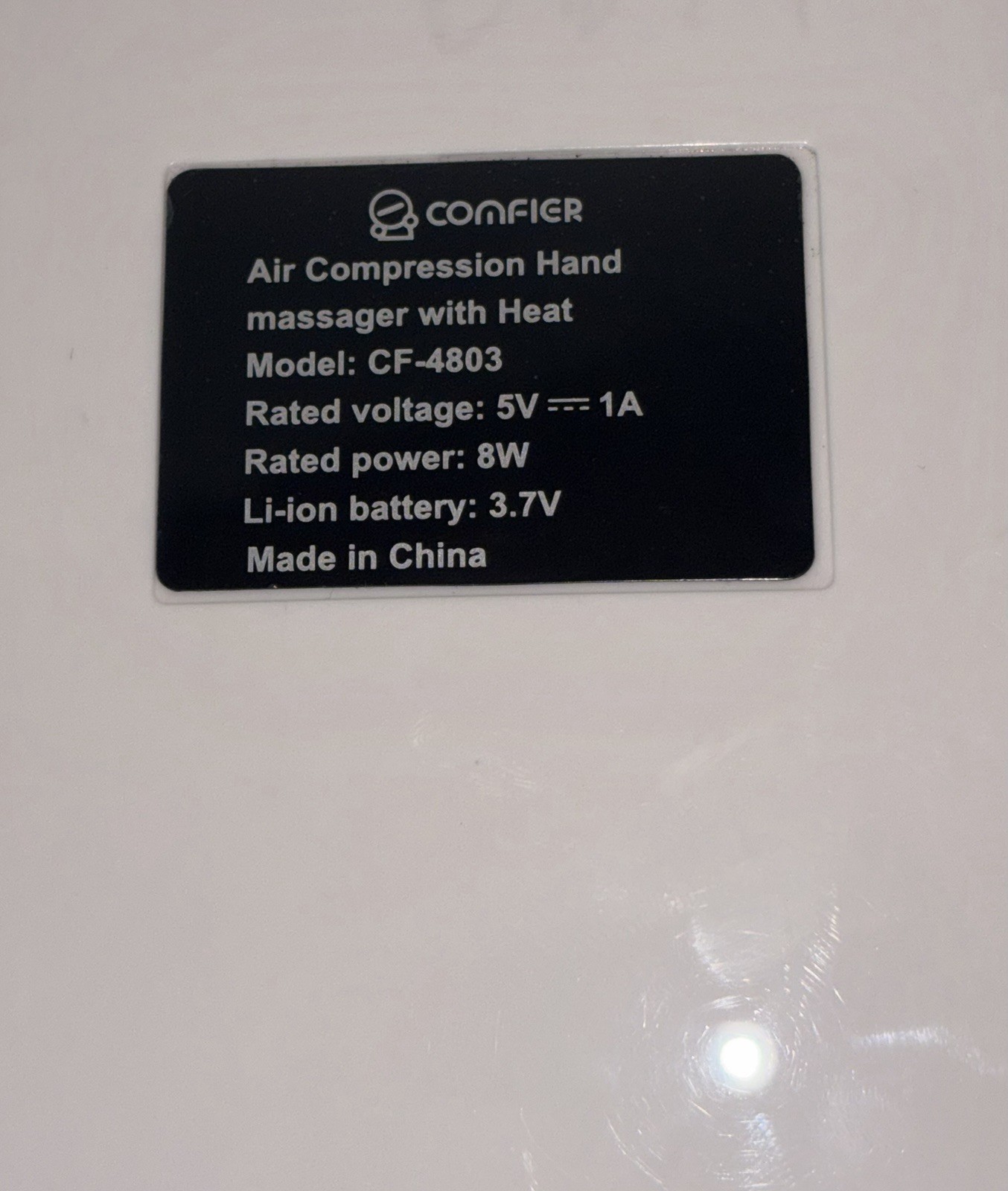 COMFIER CF-4803 Cordless Air Compression Heated Hand Massager, White 5V