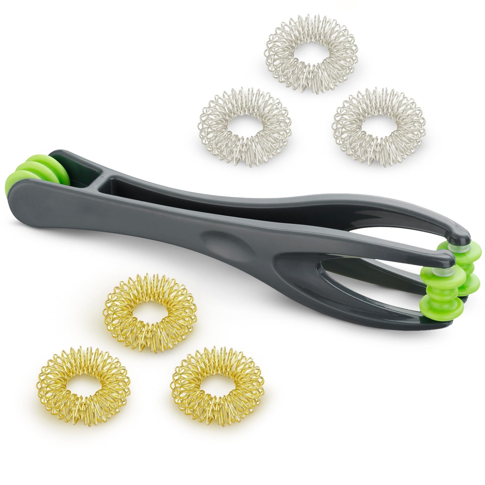 Finger & Hand Massager Set – 1 Dual-Sided Massage Roller, 6 Finger Massage Ri…