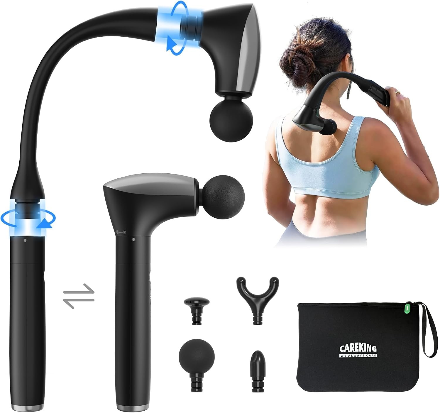 2-in-1 Detachable Muscle Massage Gun Deep Tissue with 20» Extension Handle, Bac