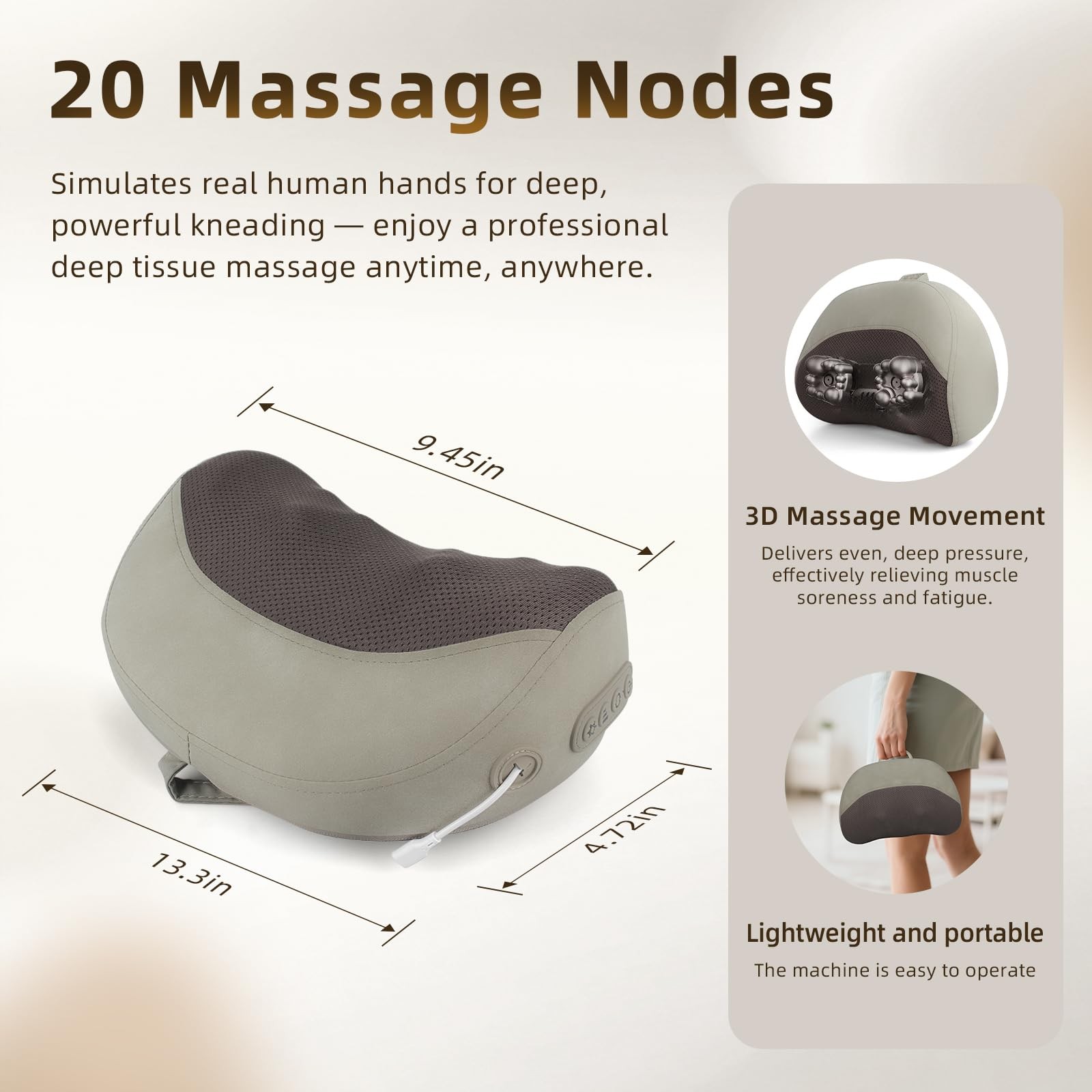Electric Lumbar Support Pillow Shiatsu Back Massager Heat Neck Pain Relief