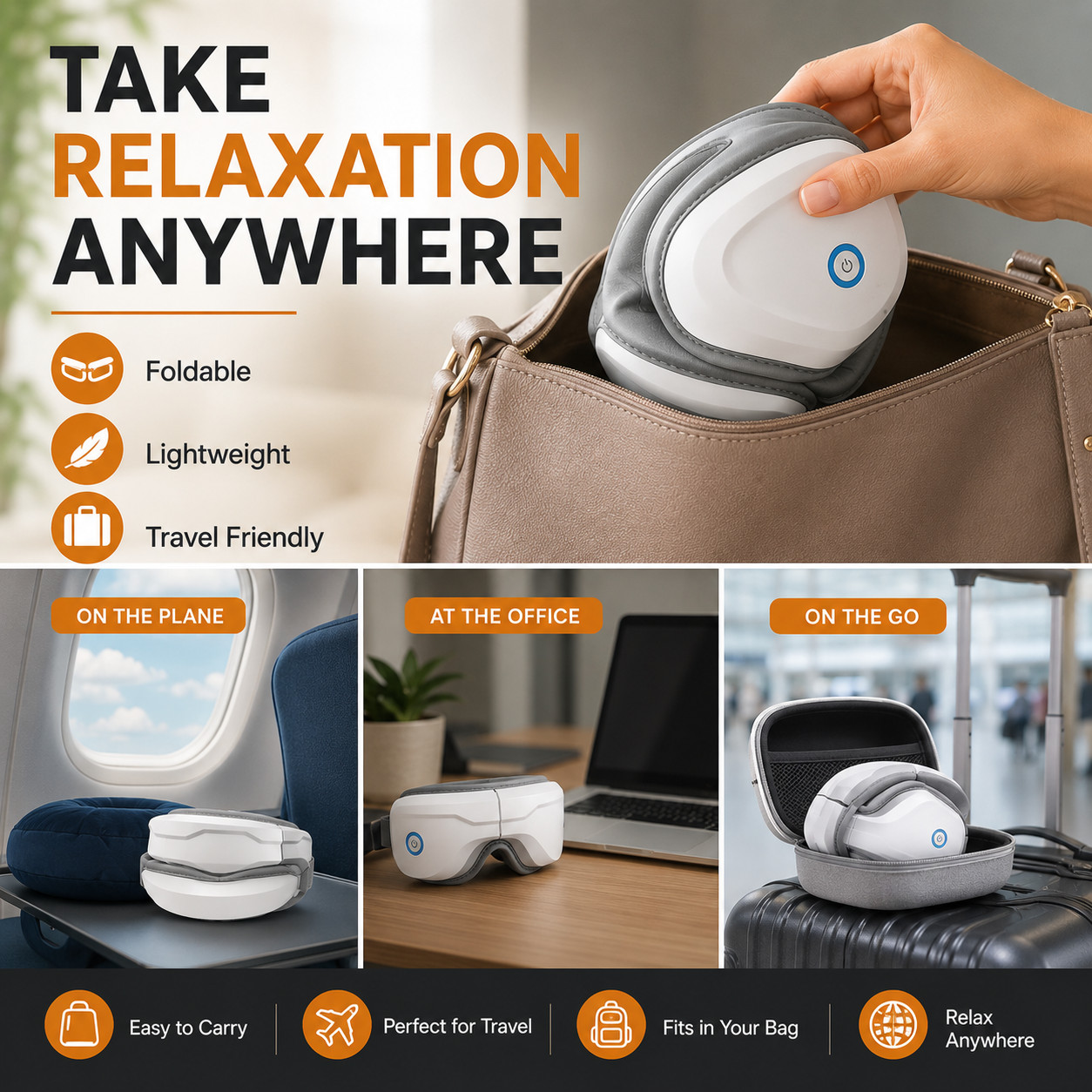 Heated Eye Massager Bluetooth Compression Vibration Rechargeable Sleep Aid