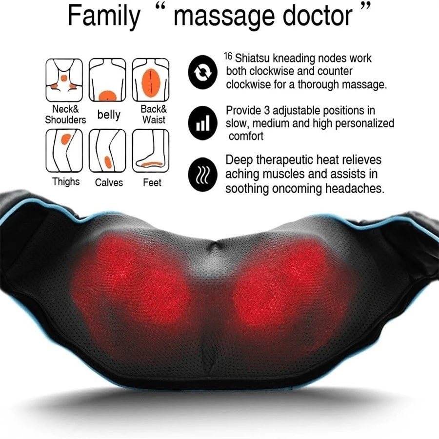 3D Neck Shoulder Back Massager with Heat Deep Kneading Massage Pillow