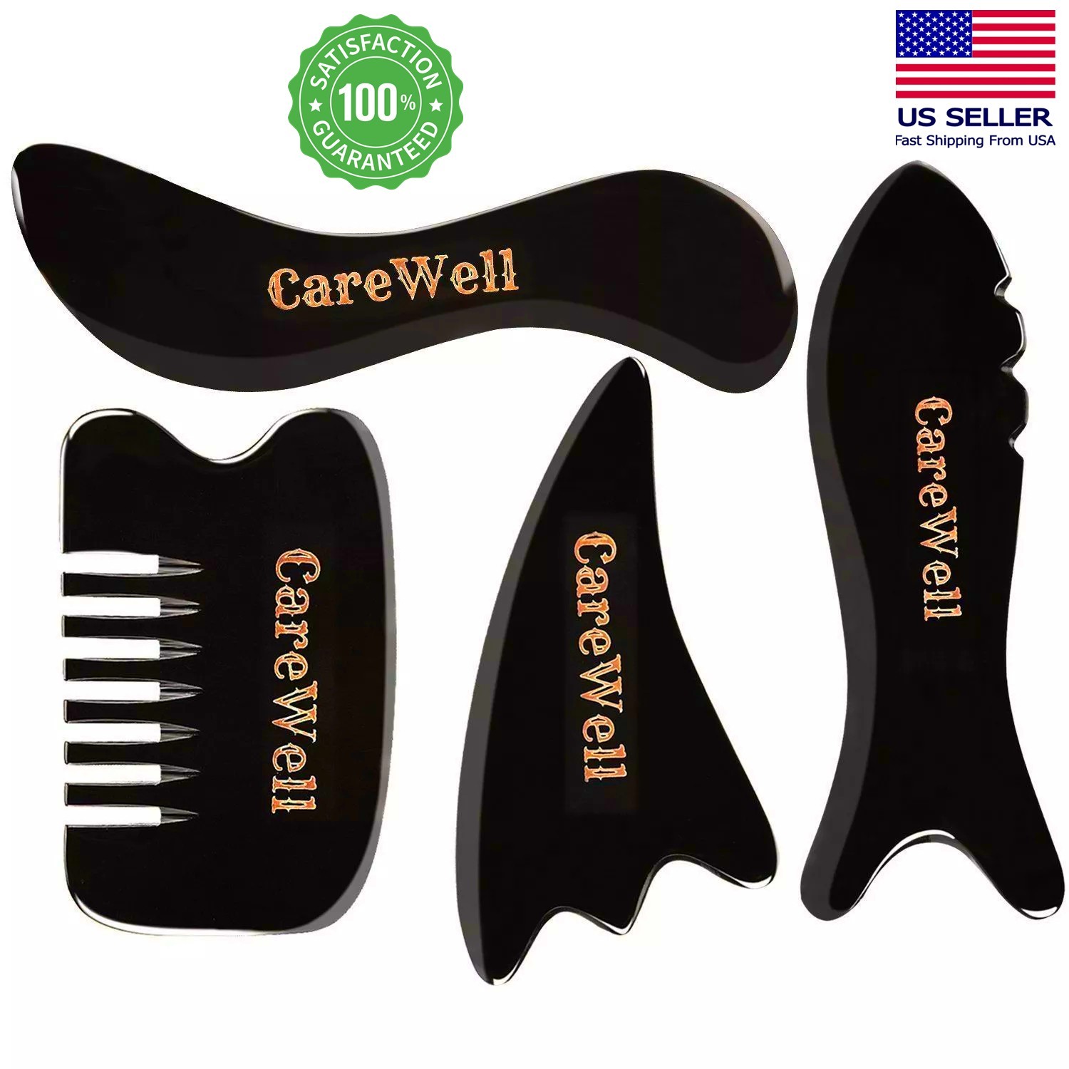 4Pcs Gua Sha Massage tool Black Buffalo Horn Guasha Facial Body Scraping Board