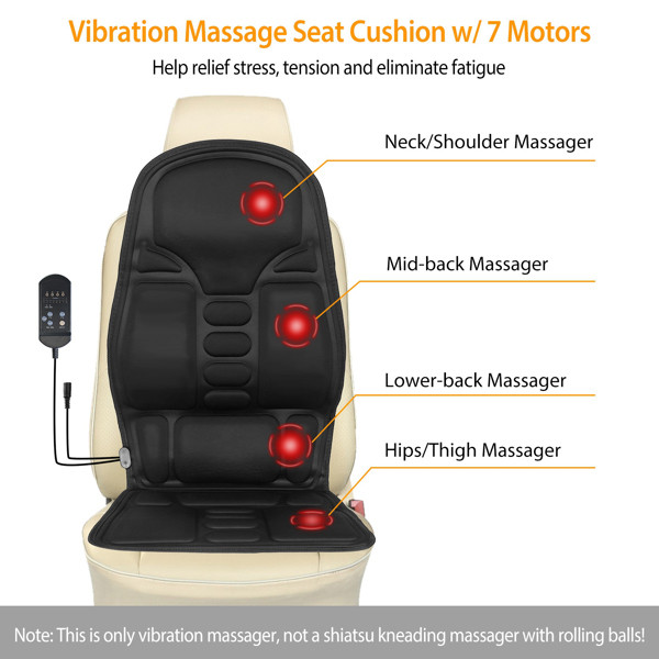 Heated Vibration Massage Cushion Back Seat Massager Pad for Car Office Home