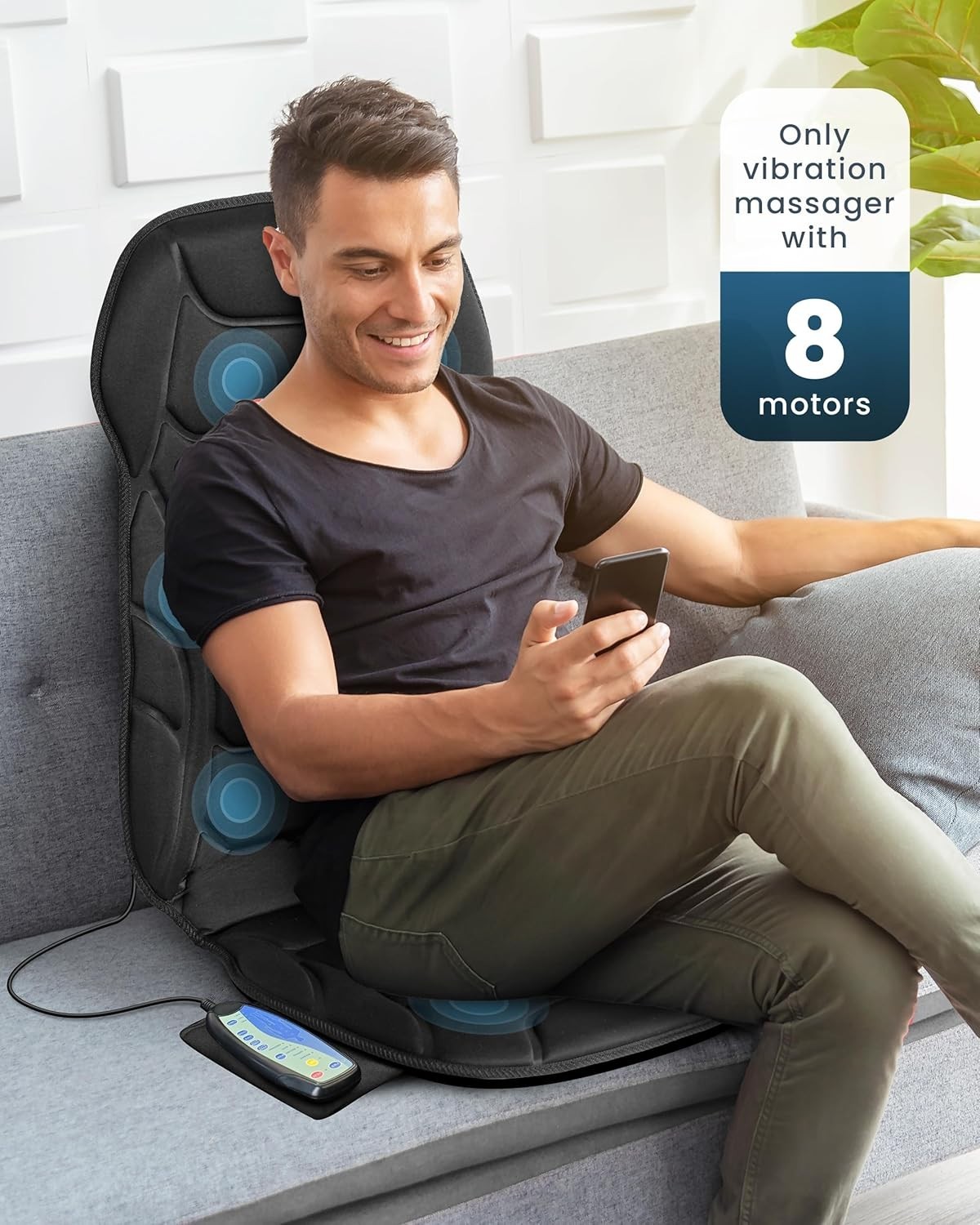 Massage Seat Cushion with Heat, 9 Modes, Lumbar Support for Home/Office