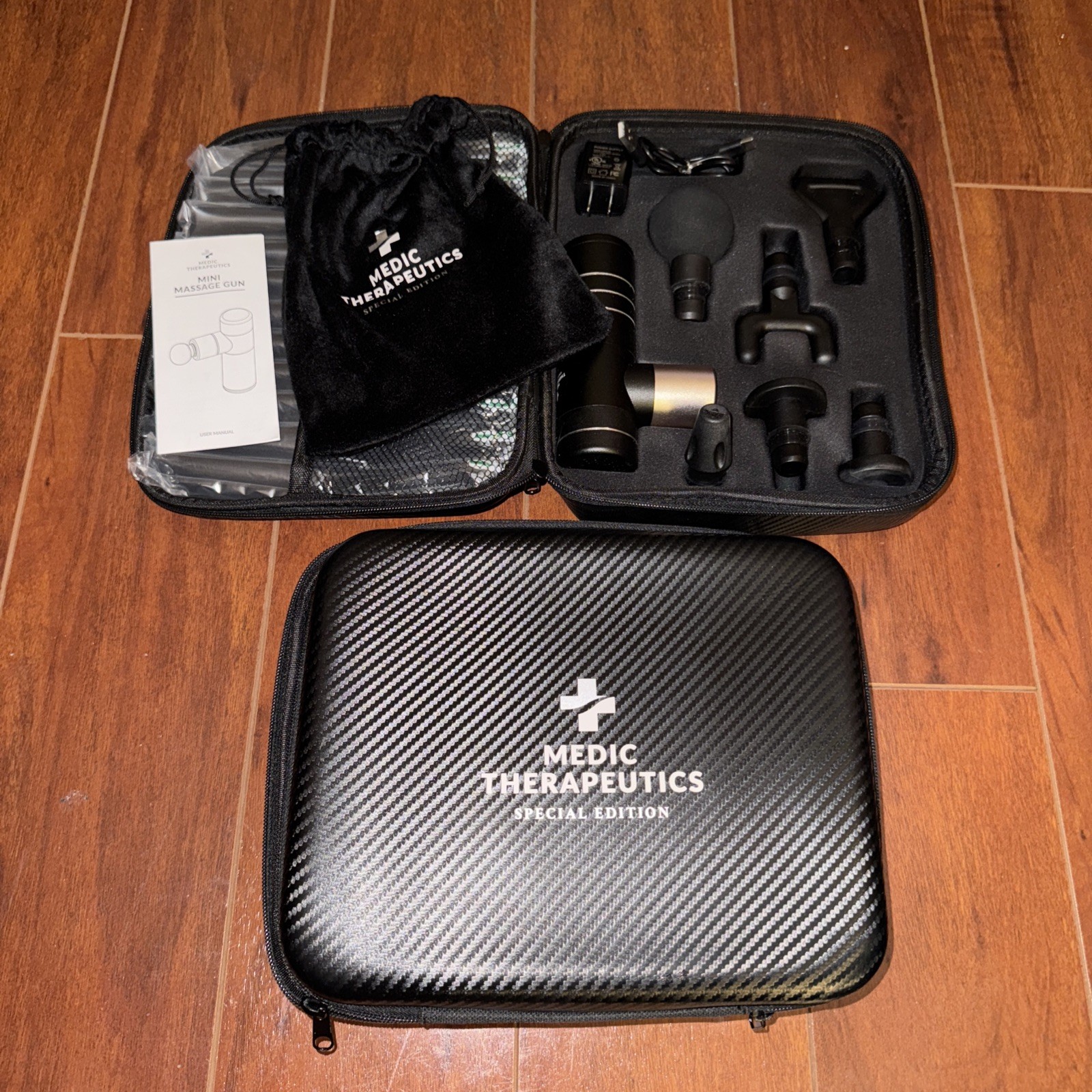 Lot Of 2 Medic Therapeutics Massage Gun Travel Case W/ Pouch 4Speed 4Attachments