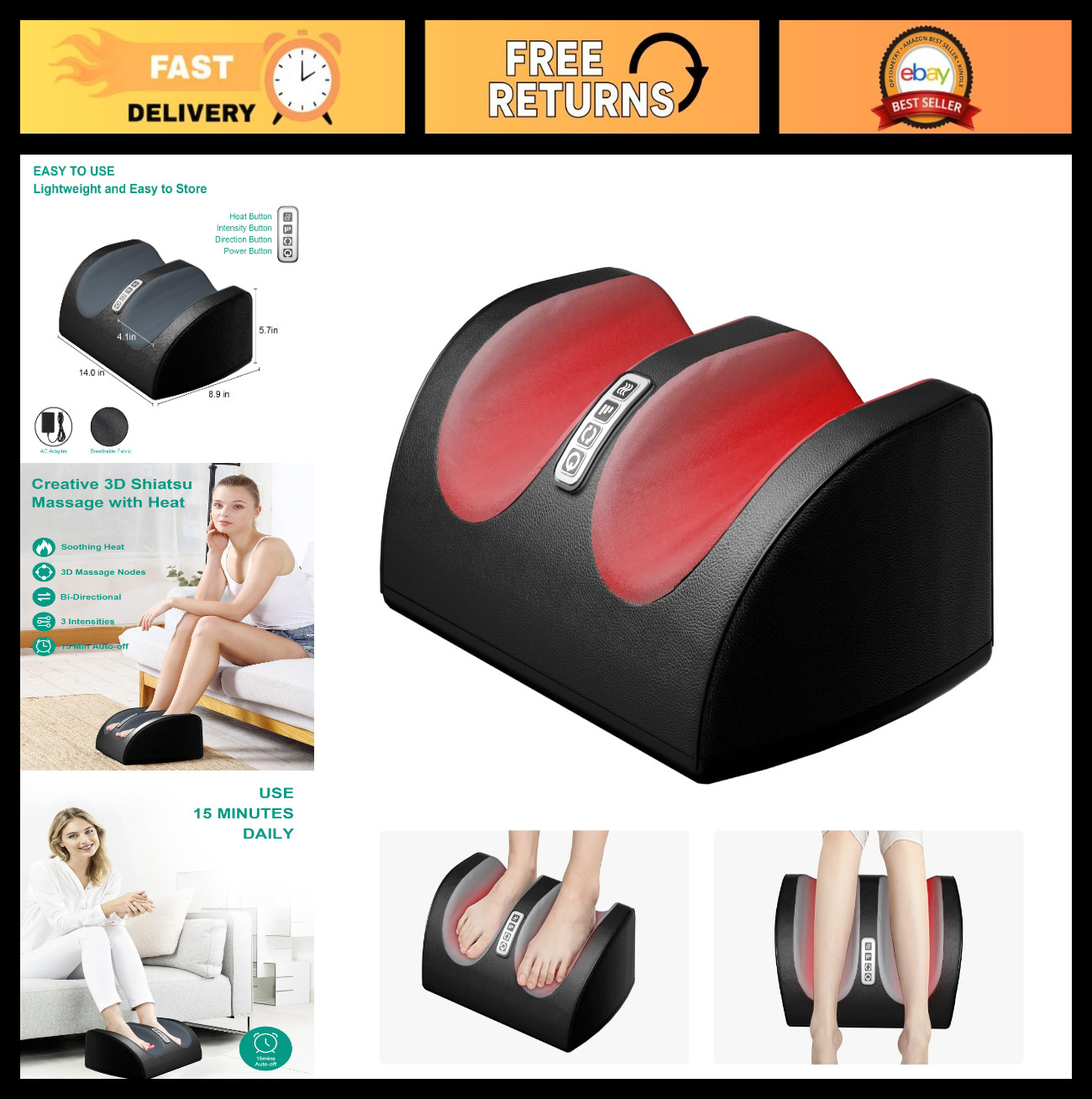 Shiatsu Foot Massager with Heat – FSA/HSA Eligible, Roller for Foot & Calf Relie