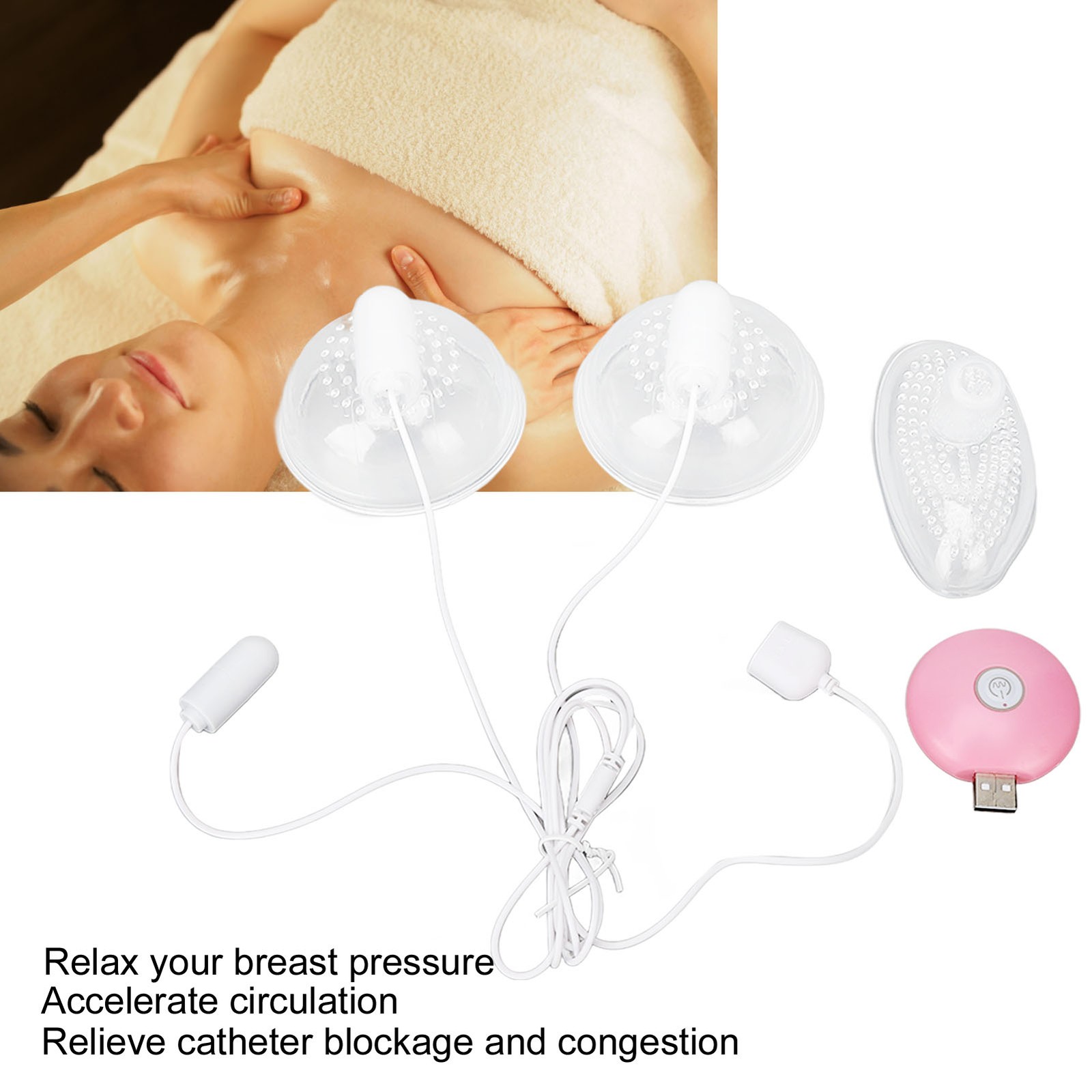 Breast Massage Machine 10 Modes 3 Heads Waterproof Soft Silicone Breast Massager