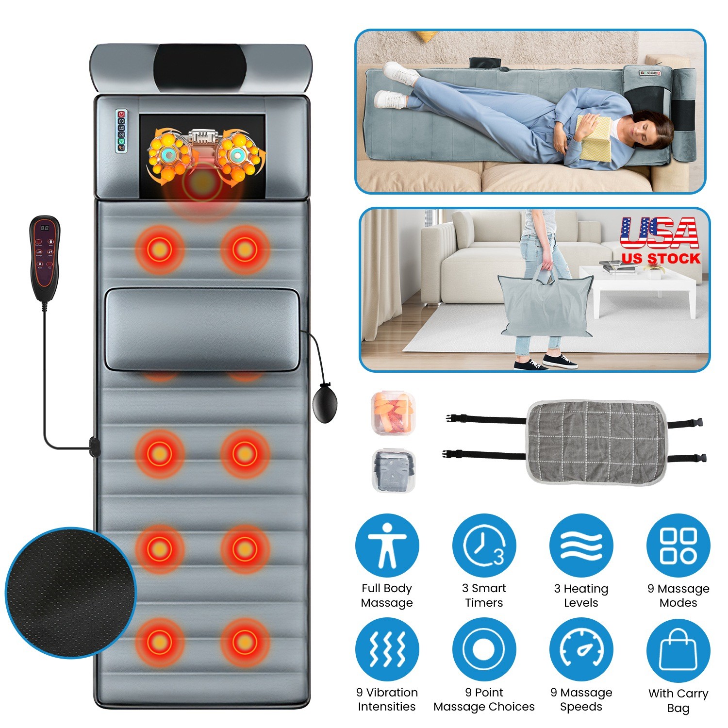 Full Body Massage Mat 9 Massage Modes 9 Vibration Speeds 3 Heating Temperature