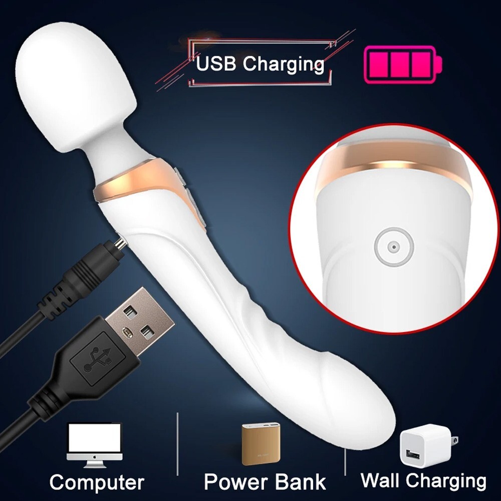 Double Delight Wand Massager, Personal Massager with Powerful Vibration – White