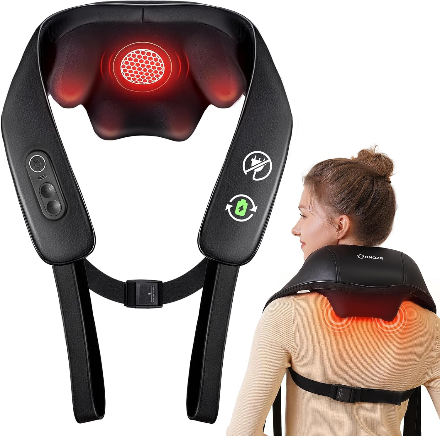 KNQZE Neck and Shoulder Massager with Heat, Cordless Back and Neck Massager, Upg