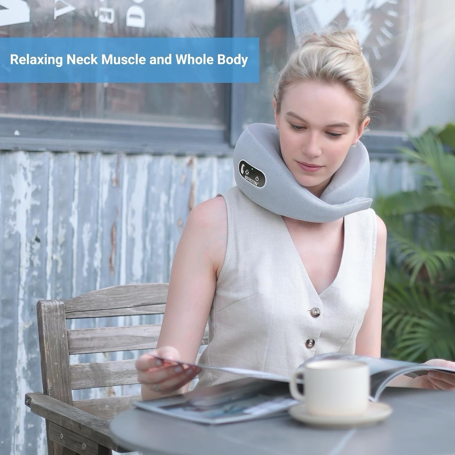 Neck Massager, Shiatsu Massage Pillow for Pain Relief, Wireless, Grey