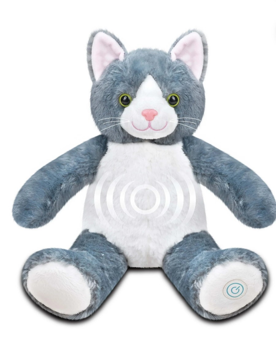 Huggable Plushie Gray Cat Massager With Relaxing Vibration New With Tag