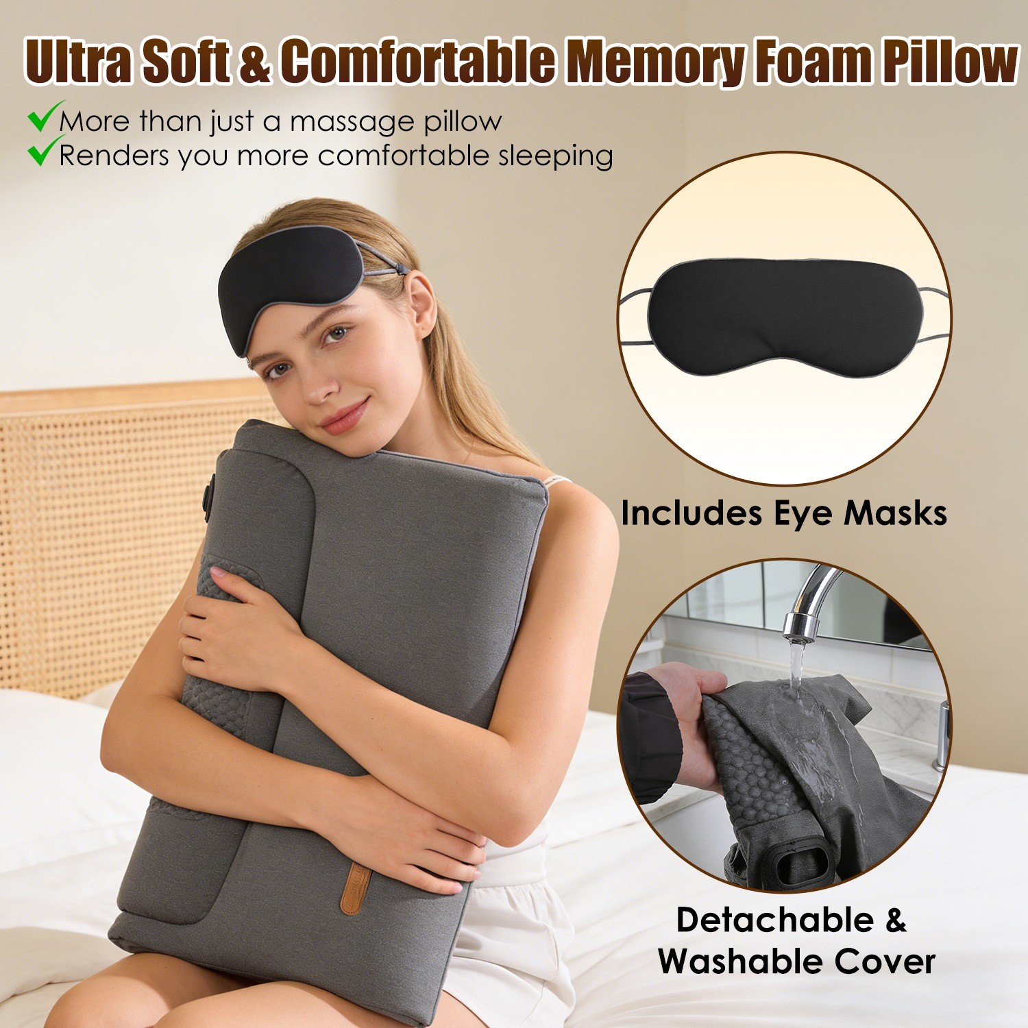 Neck Massager Pillow Memory Foam Pillow w/ 3-Level Heating Vibration 30Min Timer