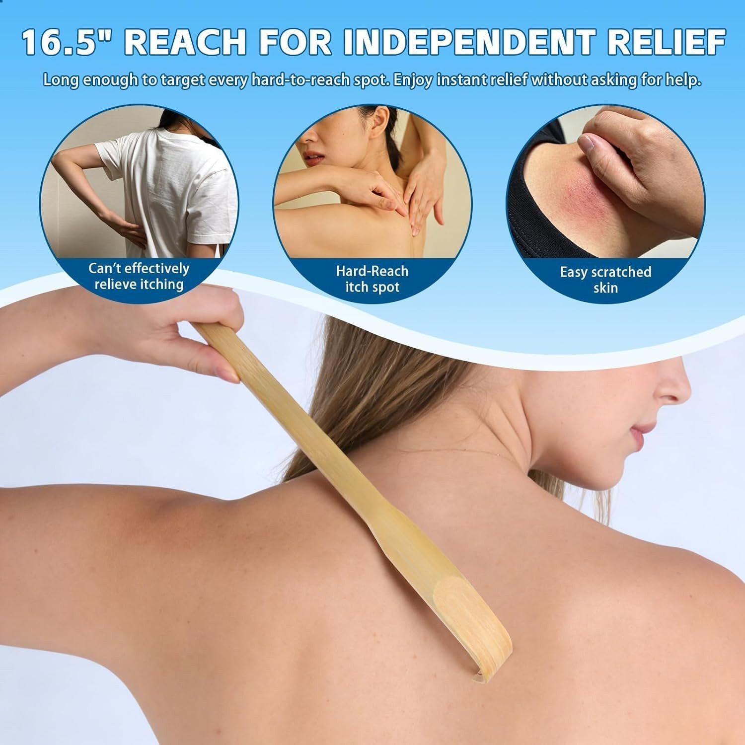 12 PCS Natural Bamboo Back Scratcher, 16.5 Inch Long Handle Wooden Back Scratche