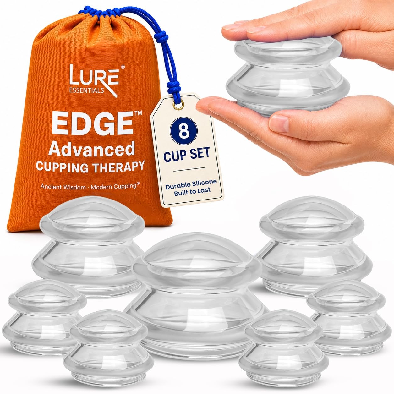 Lure Essentials Edge Silicone Cupping Set, Set of 8 (Assorted), Clear