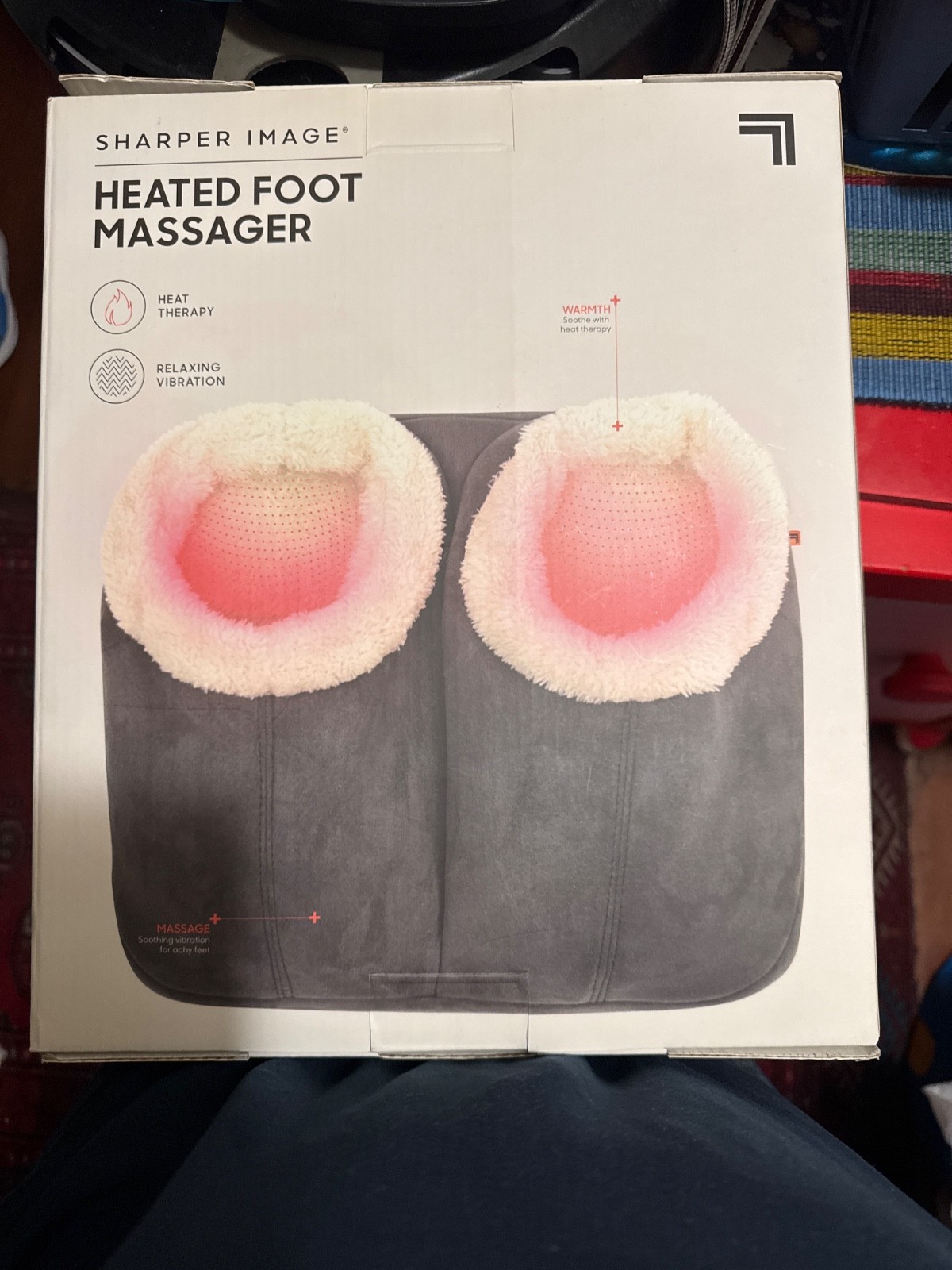 Sharper Image Heated Vibrating Foot Massager Gray/White Fabric with AC Adapter