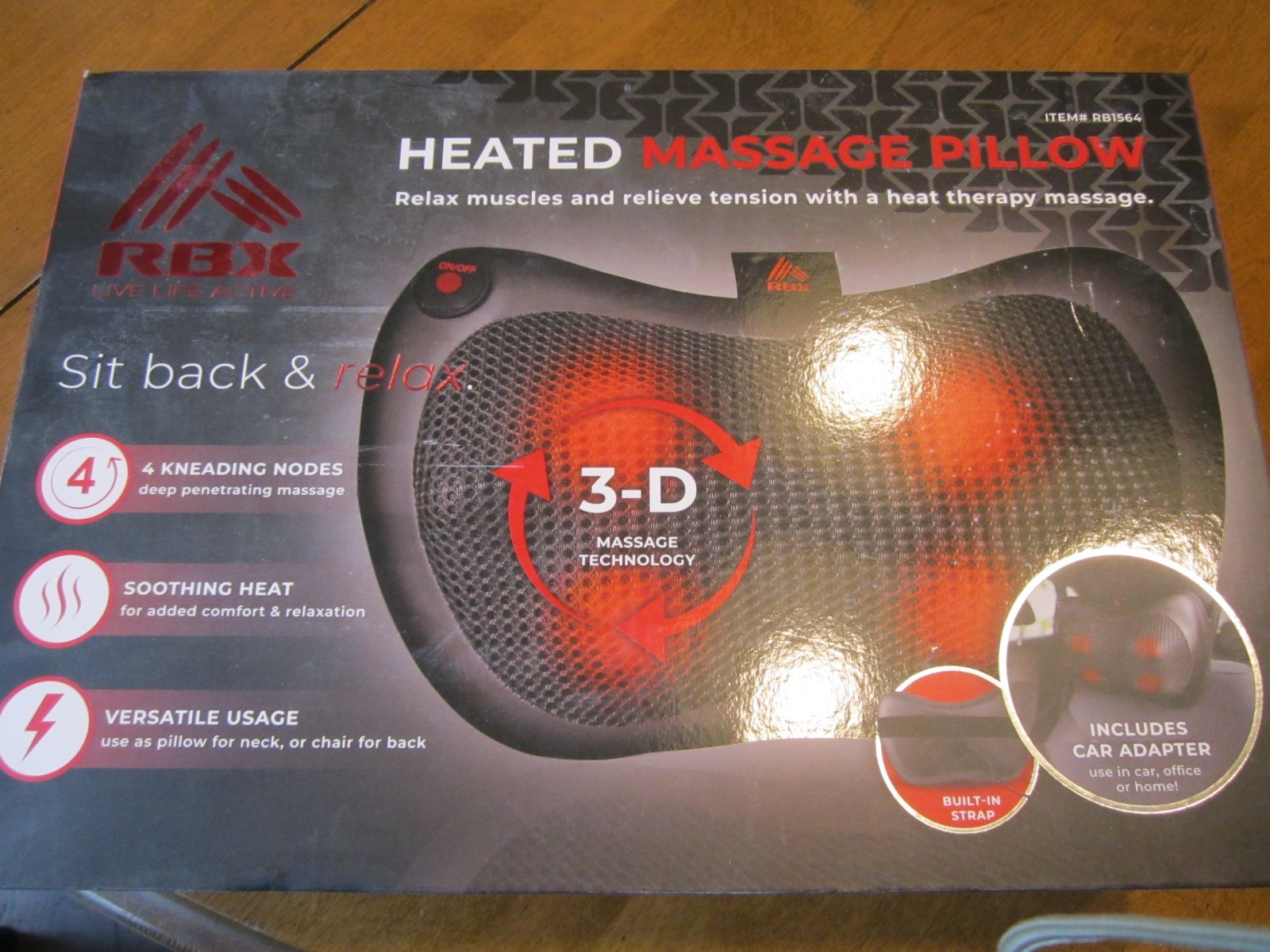 RBX Heated Massage Pillow for Home/Office/Car Includes Car Adapter New Sealed