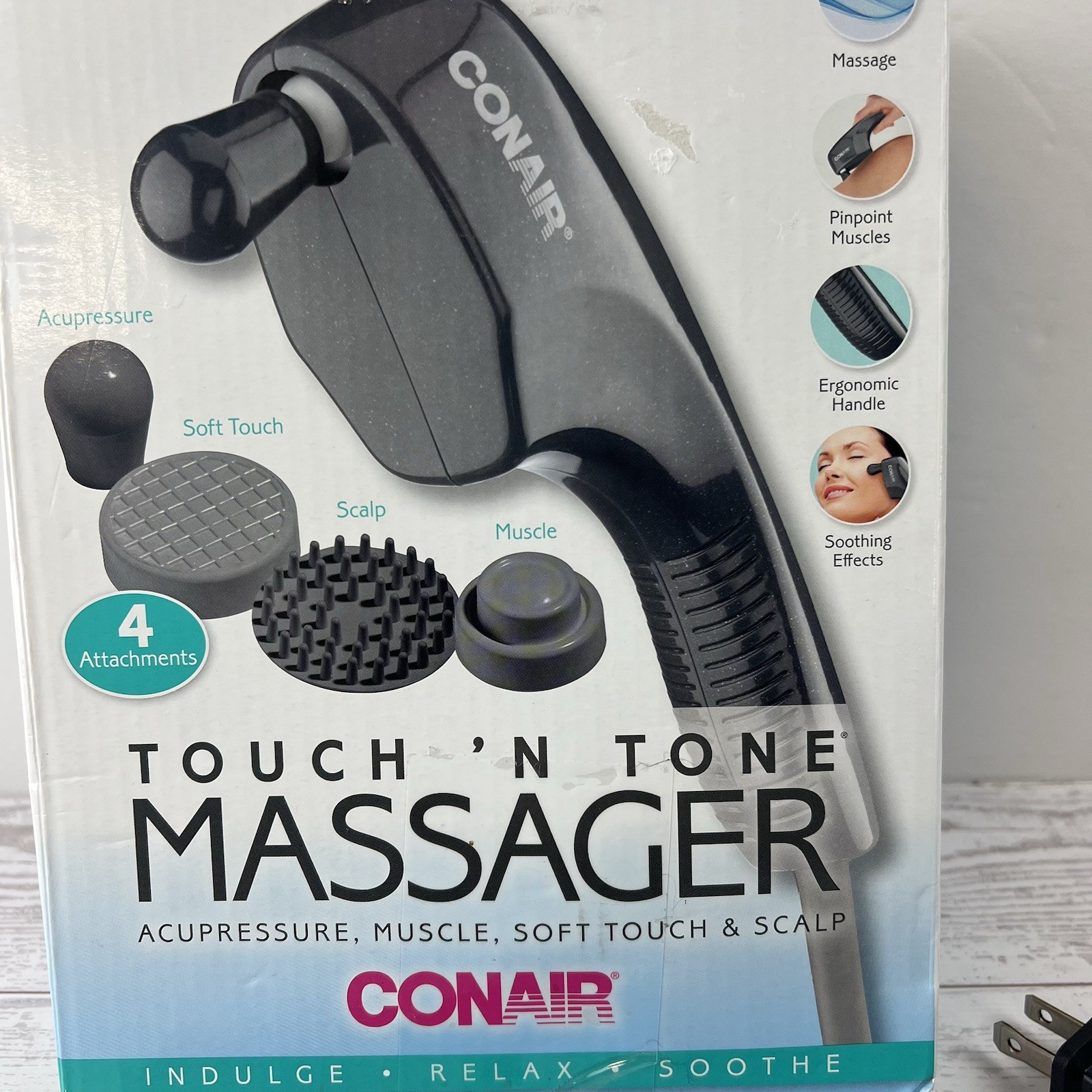 Conair Touch N Tone Portable Body MASSAGER Hand Held Wand 4 Attachments Gray