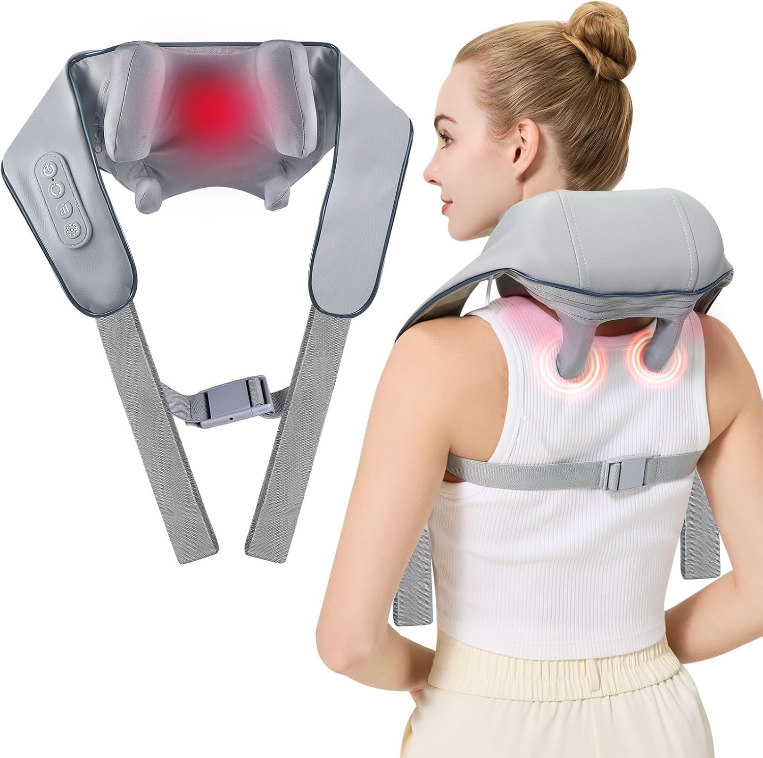 Wireless Deep Tissue Kneading Neck Waist back legs Massager with Heating Functio