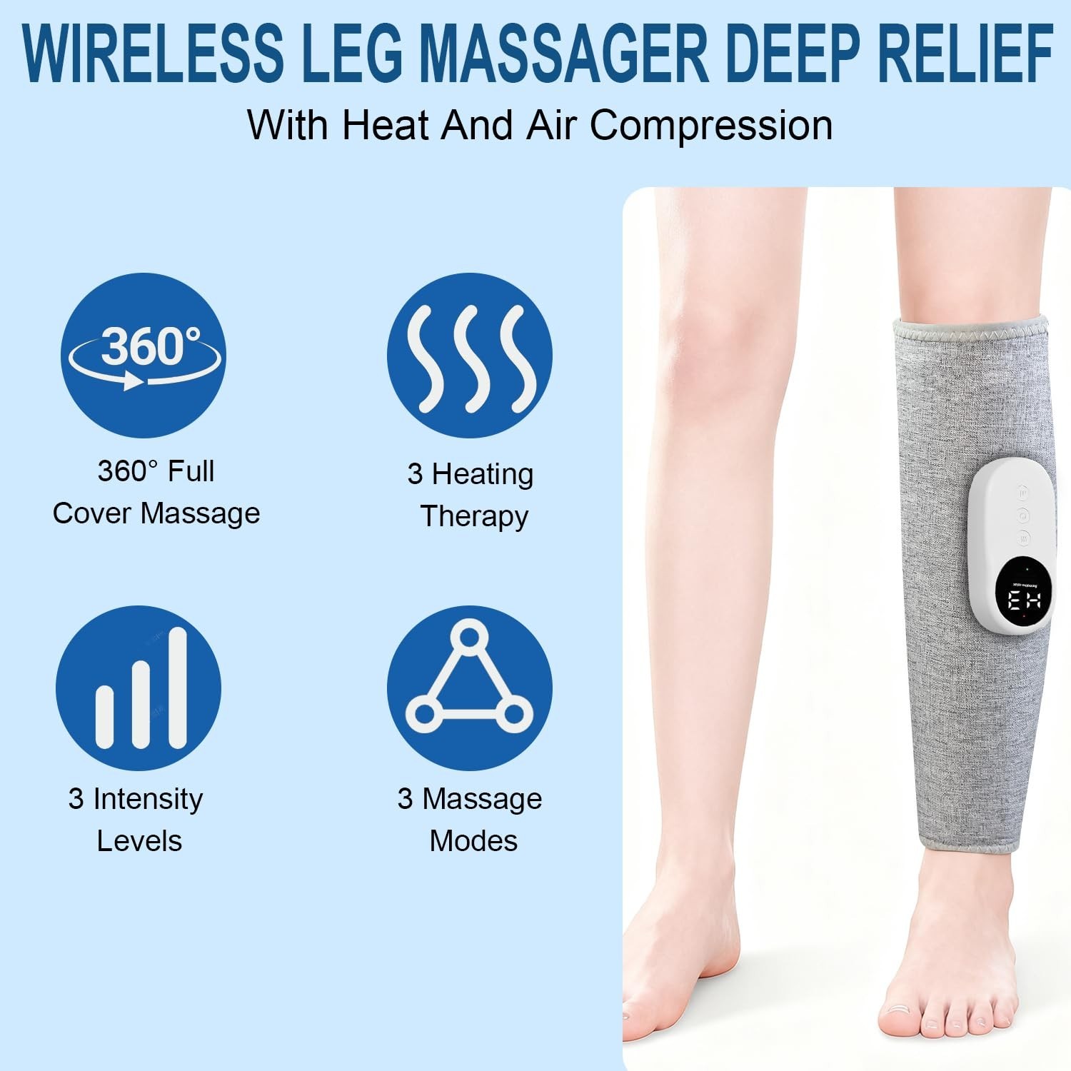 Calf & Leg Massager for Circulation, 3 Modes/Intensities, Heat Function, Portabl