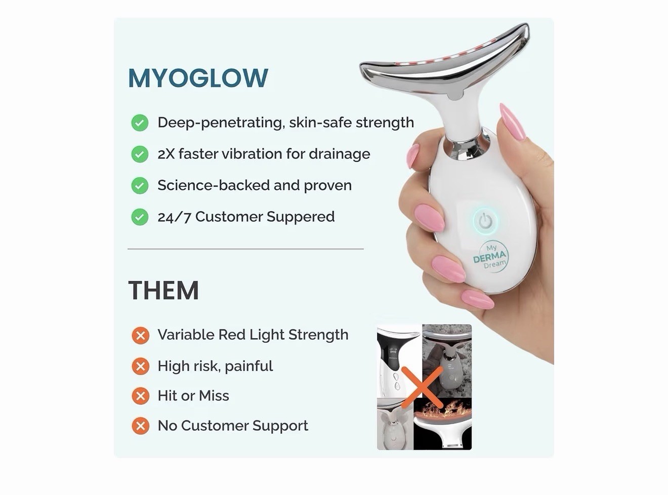 My Derma Dream MyoGlow LED Vibrating Handheld Face/Neck Massager USB Charge