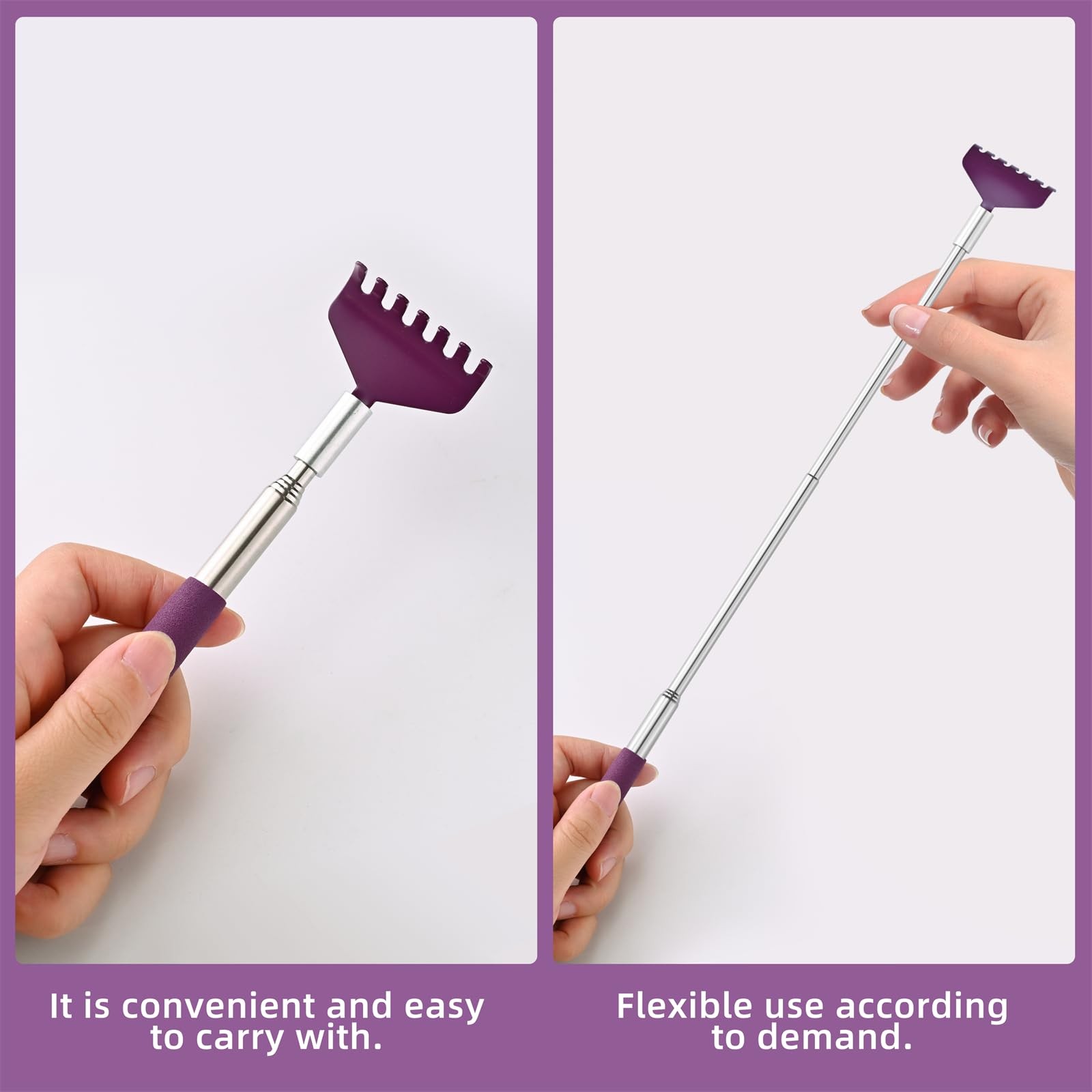 2 Pack Portable Extendable Back Scratcher Stainless Steel Telescoping Purple