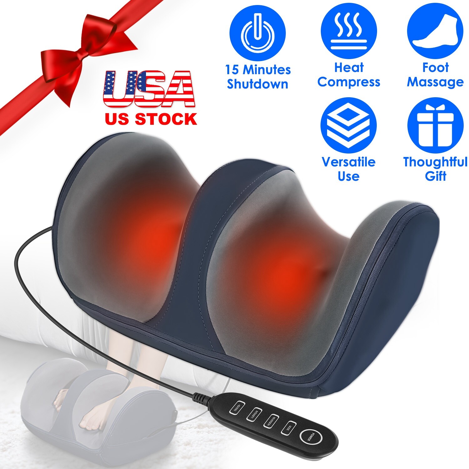Electric Shiatsu Arm Legs Foot Massager Machine with Controller Heat Therapy