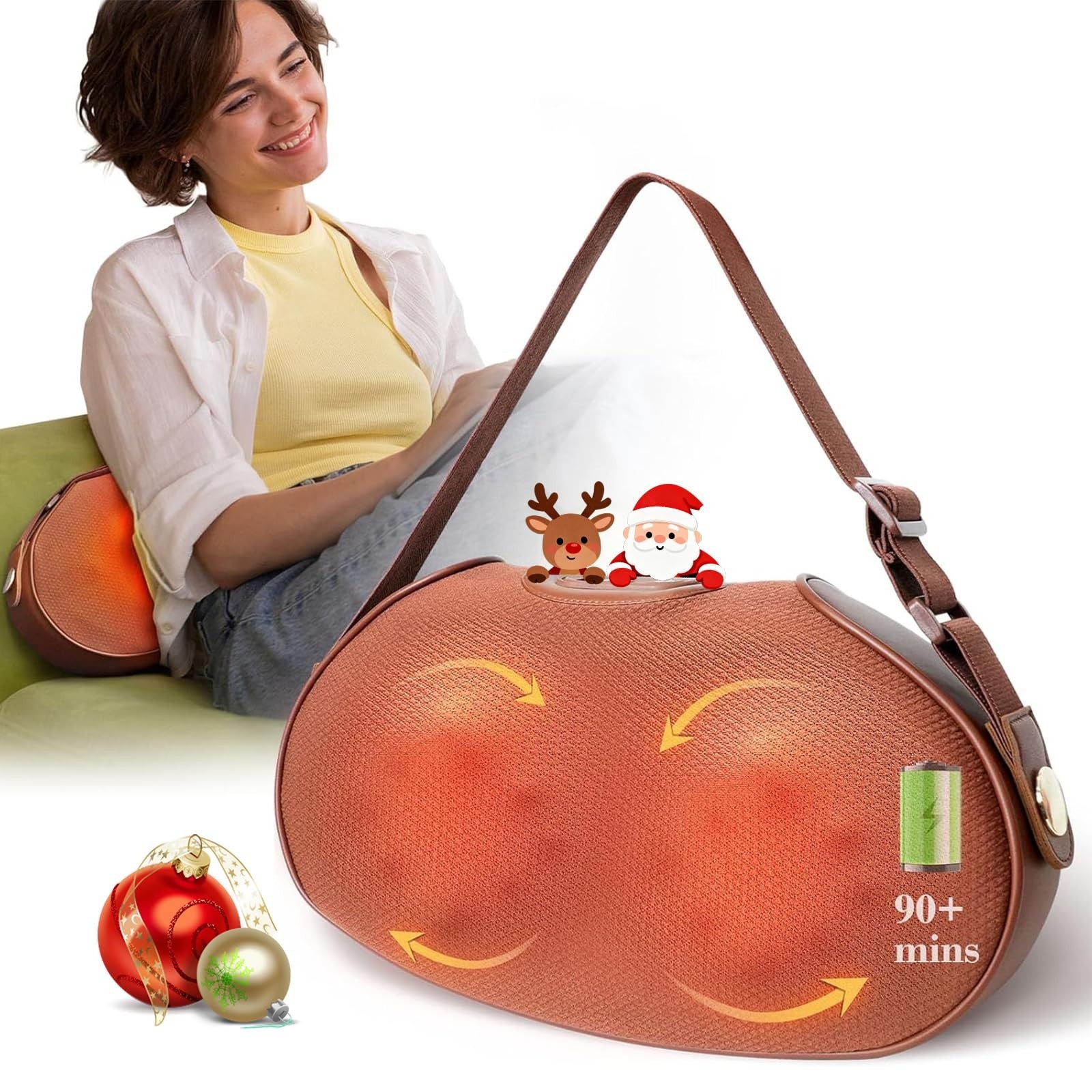 Cordless Shiatsu Back Massage Pillow with Heat – Portable Deep Tissue Massager f
